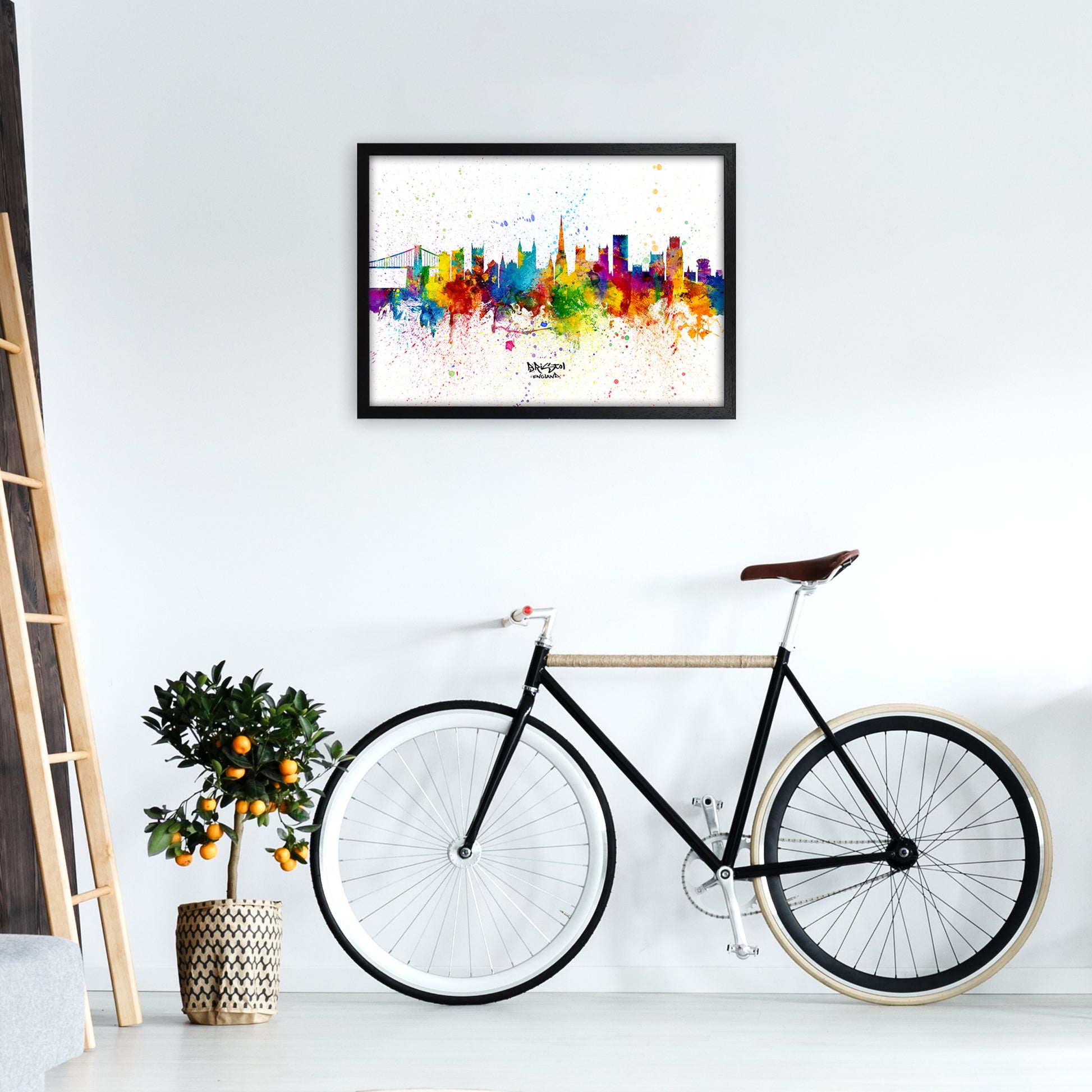 Bristol England Skyline Splash Art Print by Michael Tompsett A2 White Frame