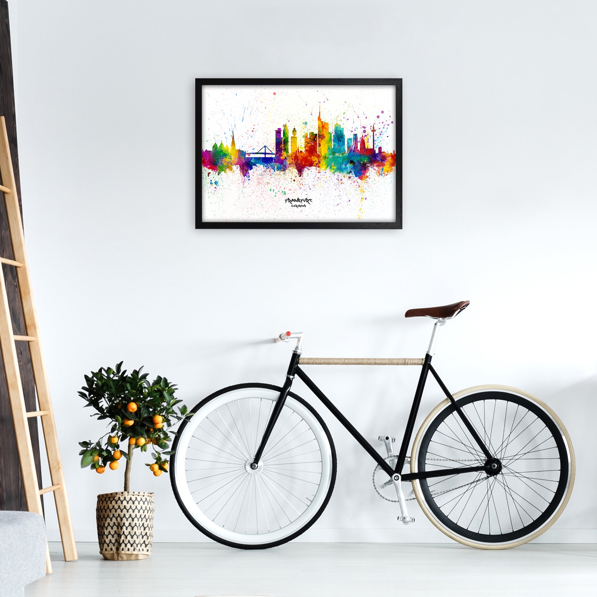 Frankfurt Germany Skyline Splash Art Print by Michael Tompsett A2 White Frame