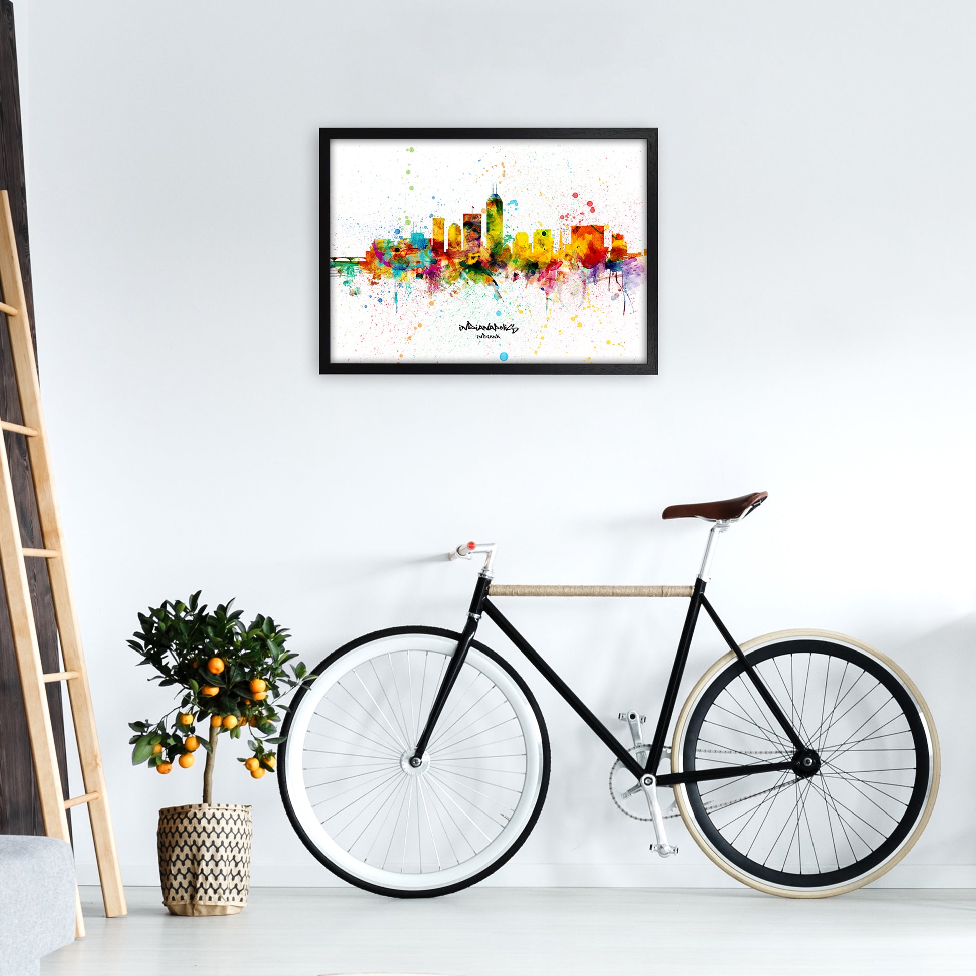 Indianapolis Indiana Skyline Splash Art Print by Michael Tompsett A2 White Frame