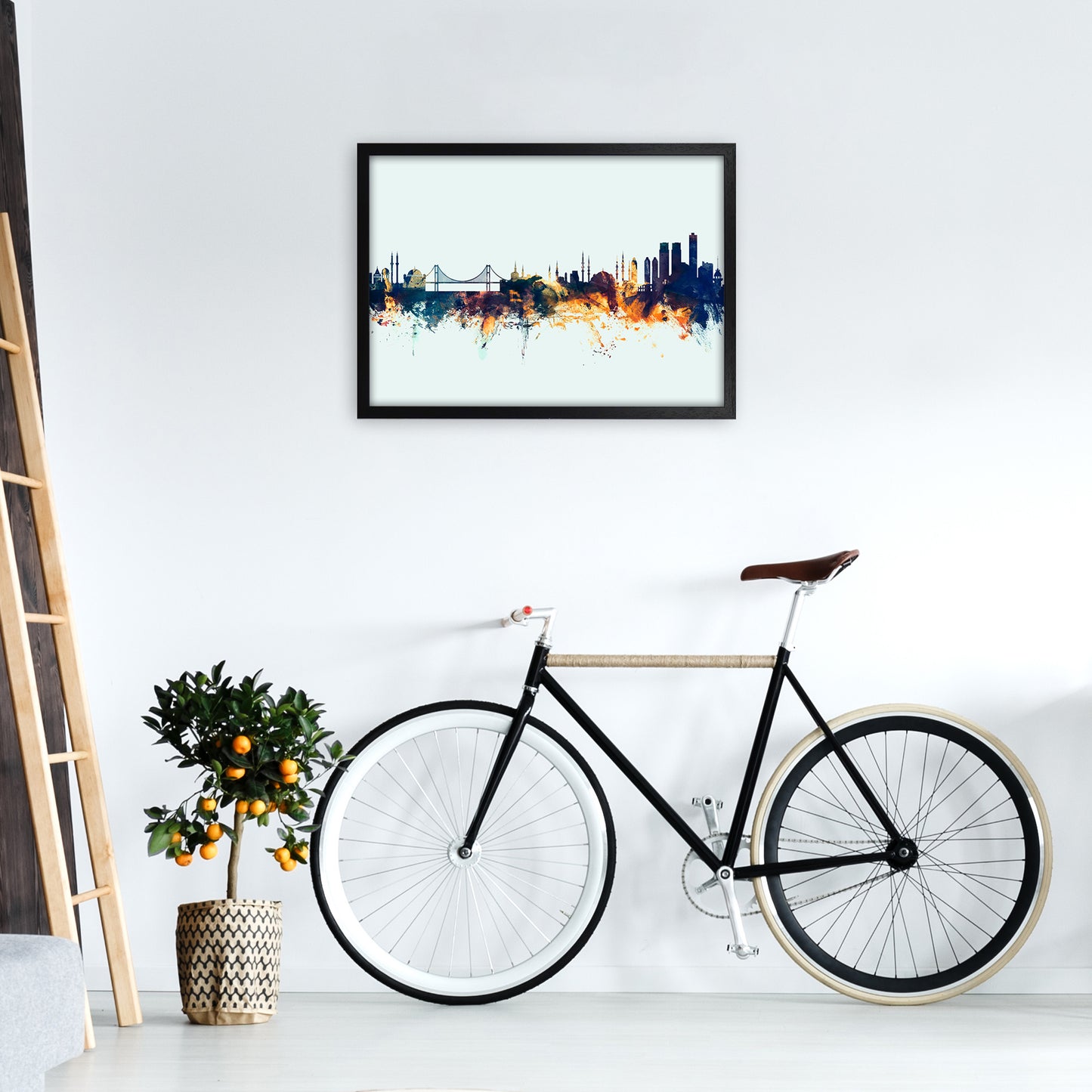 Istanbul Turkey Skyline Blue Orange Art Print by Michael Tompsett A2 White Frame