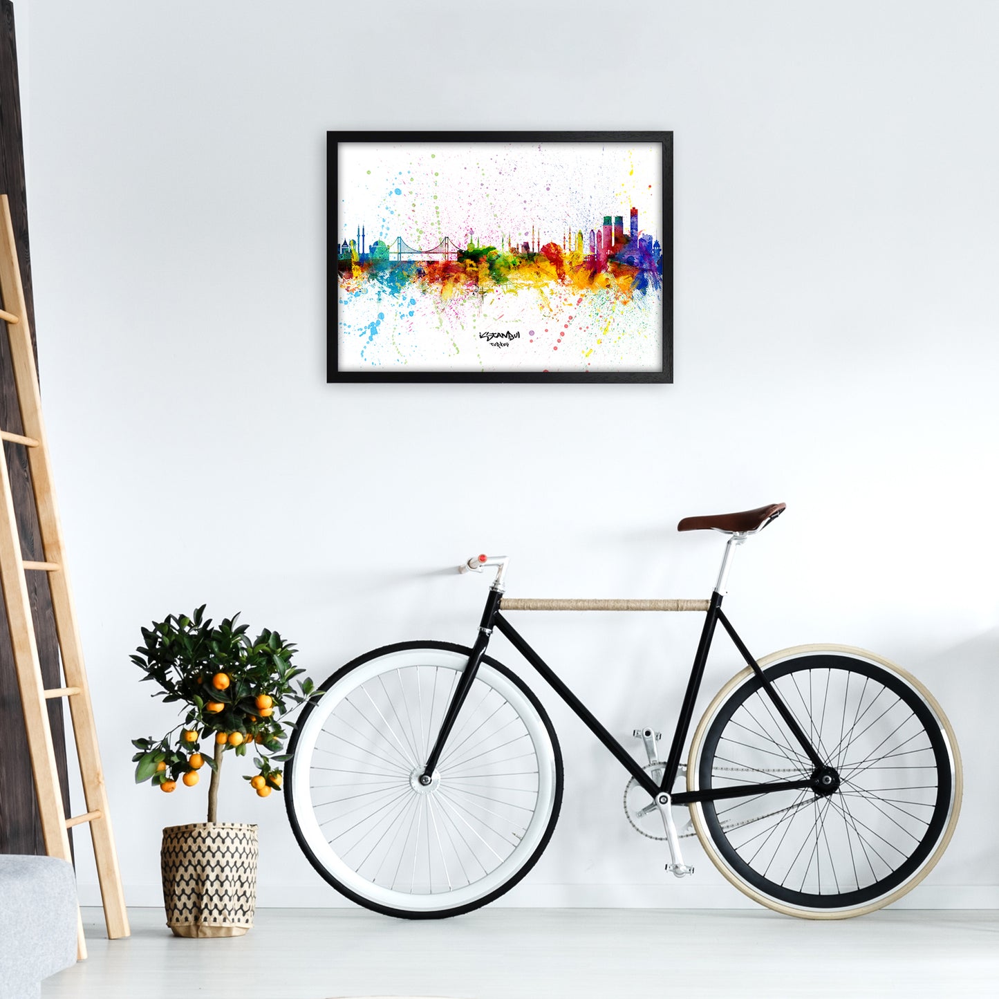 Istanbul Turkey Skyline Splash Art Print by Michael Tompsett A2 White Frame