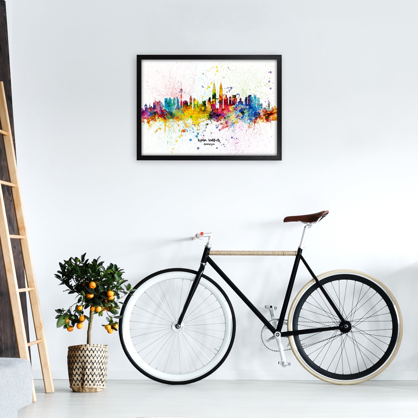 Kuala Lumpur Malaysia Skyline Splash Art Print by Michael Tompsett A2 White Frame