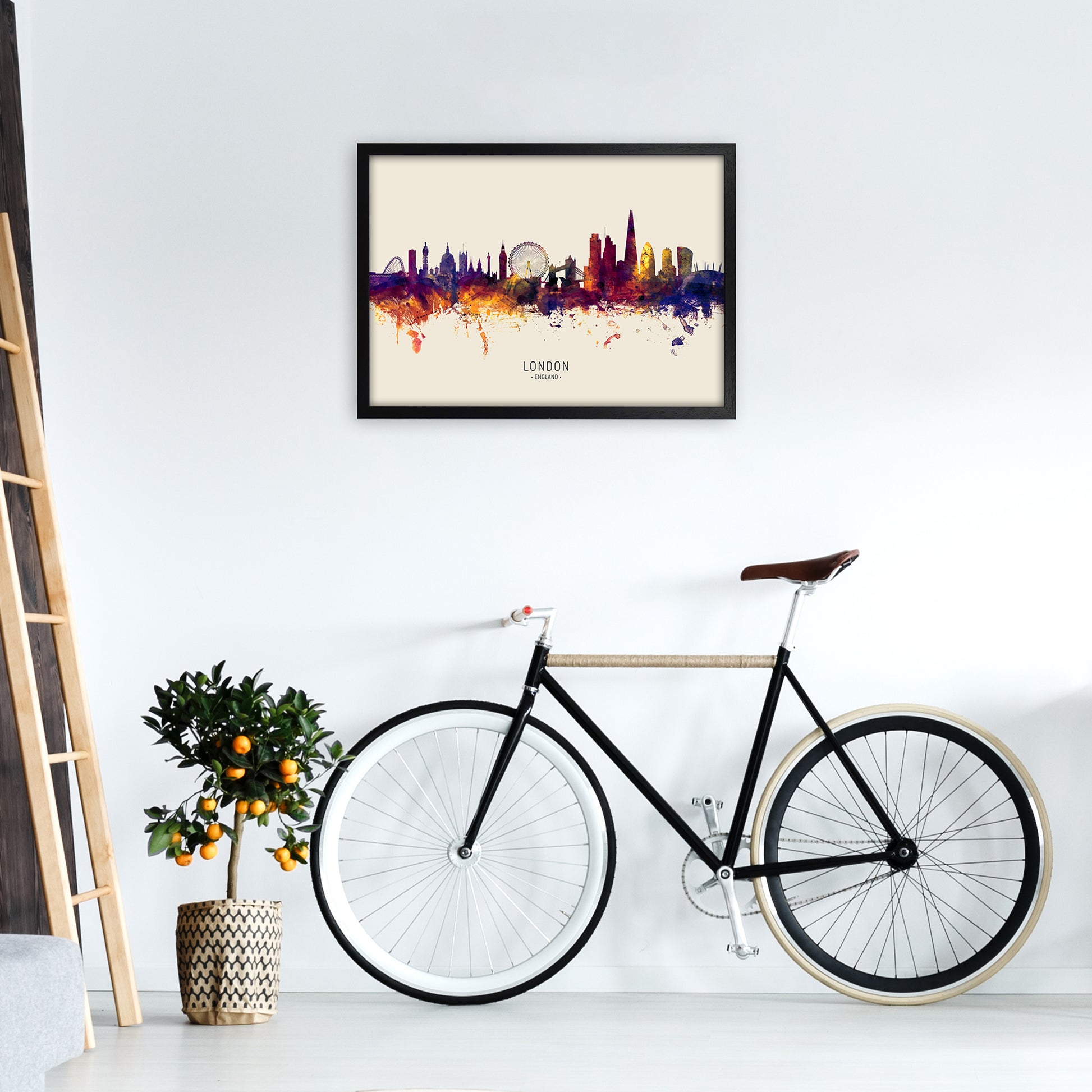London England Skyline Autumn City Name Art Print by Michael Tompsett A2 White Frame