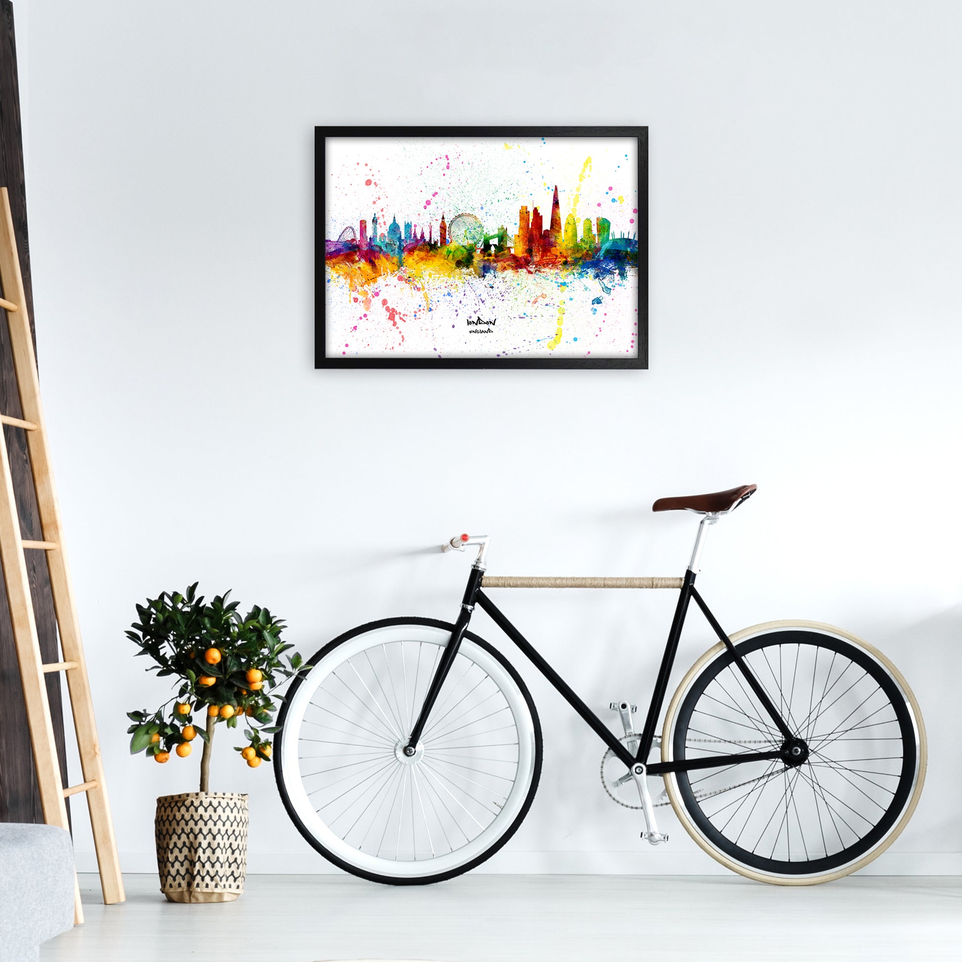 London England Skyline Splash Art Print by Michael Tompsett A2 White Frame