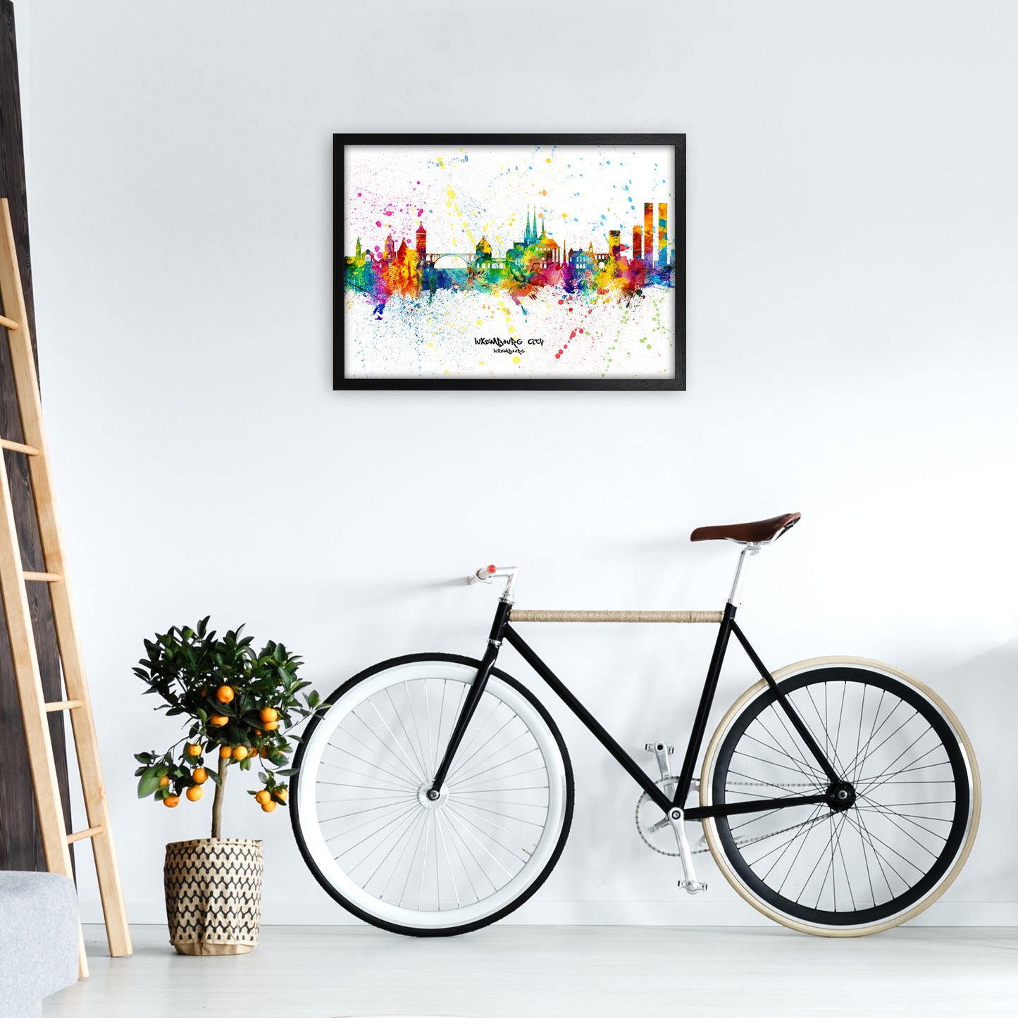 Luxembourg City Luxembourg Skyline Splash Art Print by Michael Tompsett A2 White Frame