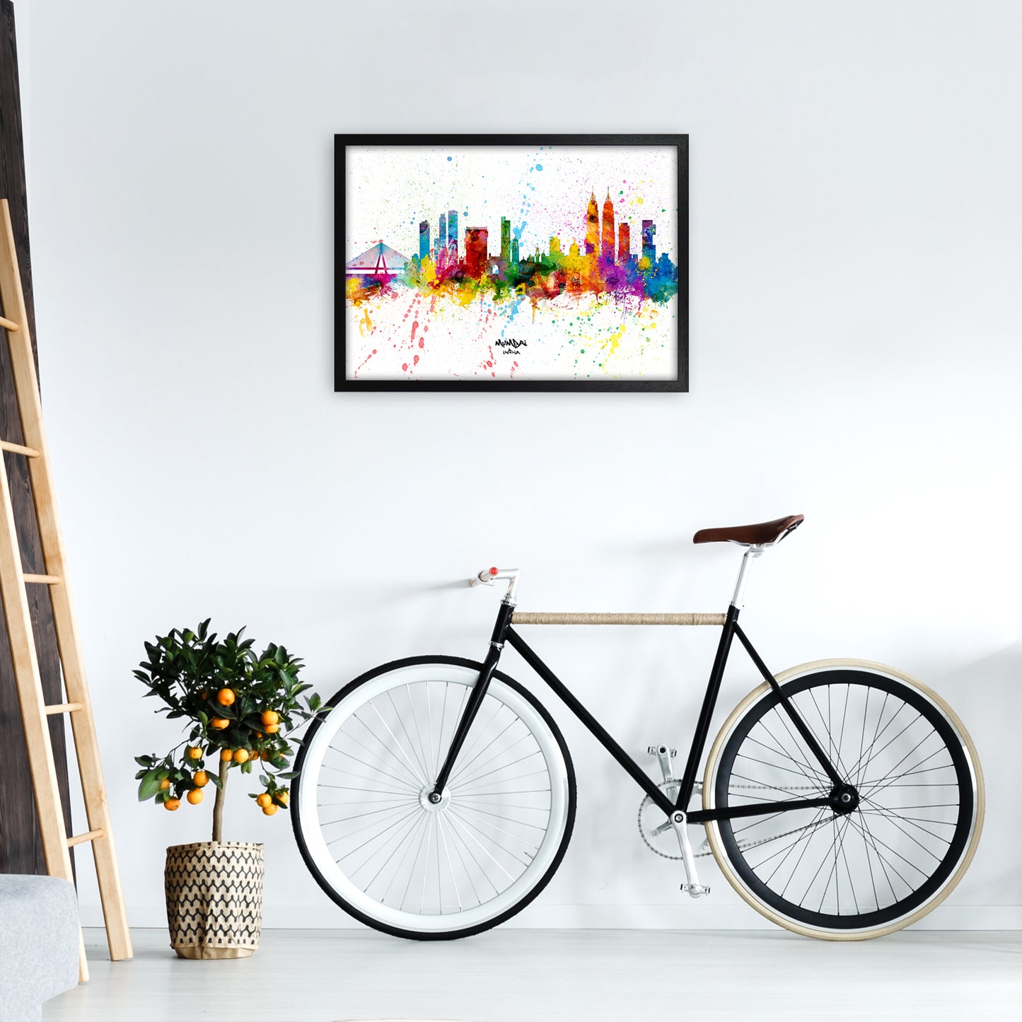 Mumbai India Skyline Splash Art Print by Michael Tompsett A2 White Frame