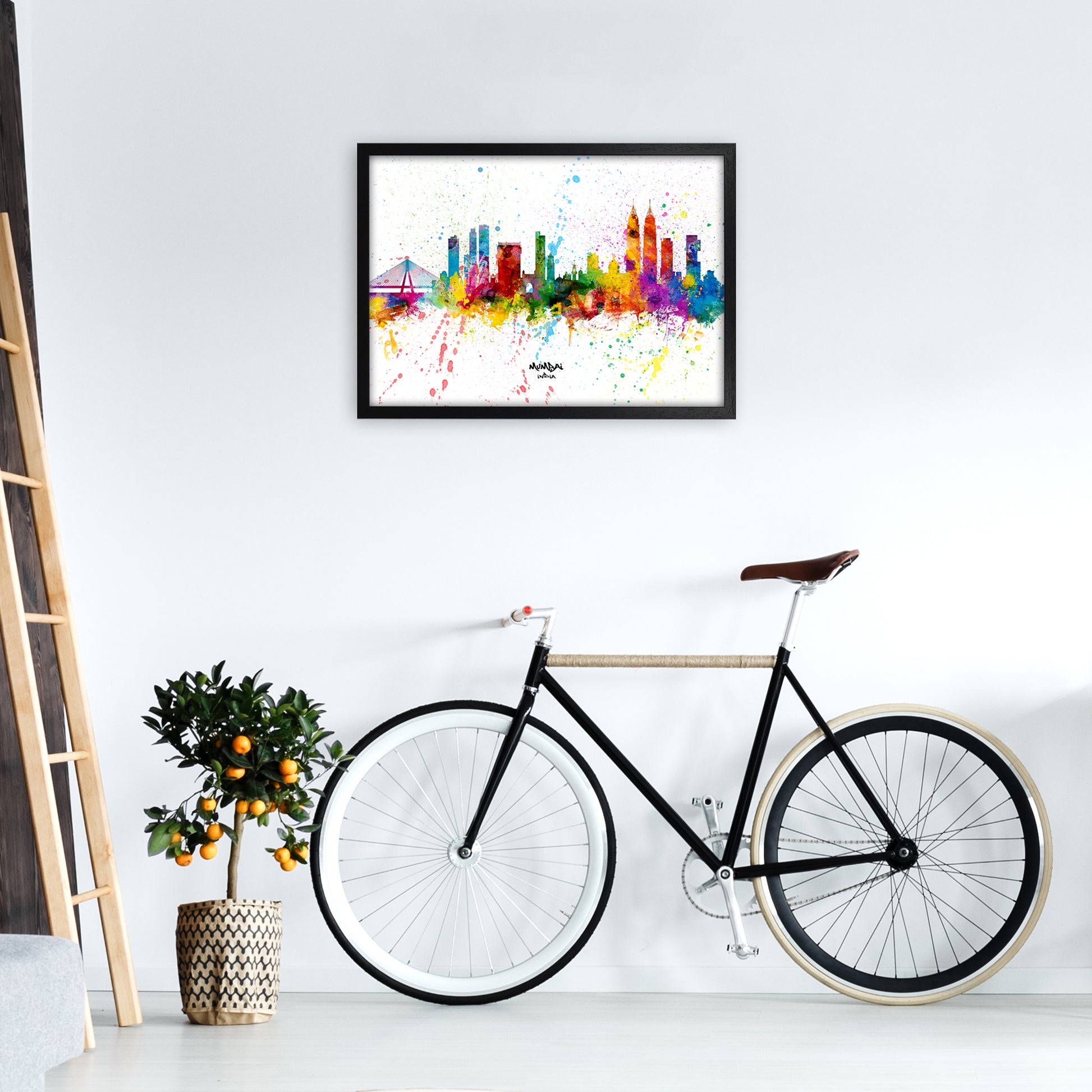 Mumbai India Skyline Splash Art Print by Michael Tompsett A2 White Frame