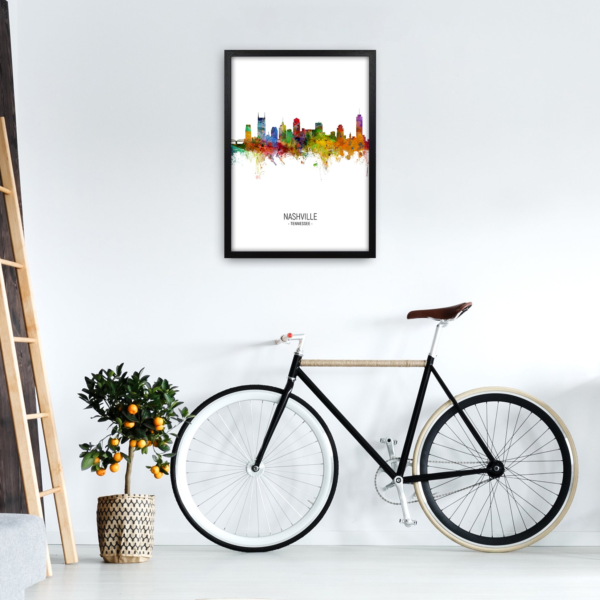 Nashville Tennessee Skyline Portrait Art Print by Michael Tompsett A2 White Frame
