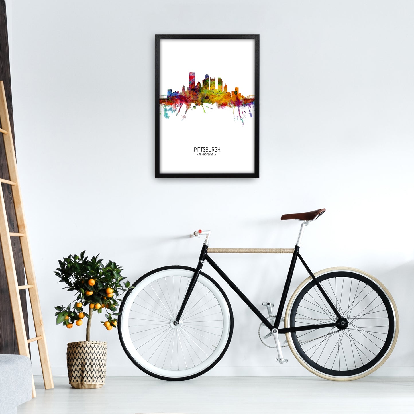 Pittsburgh Pennsylvania Skyline Portrait Art Print by Michael Tompsett A2 White Frame
