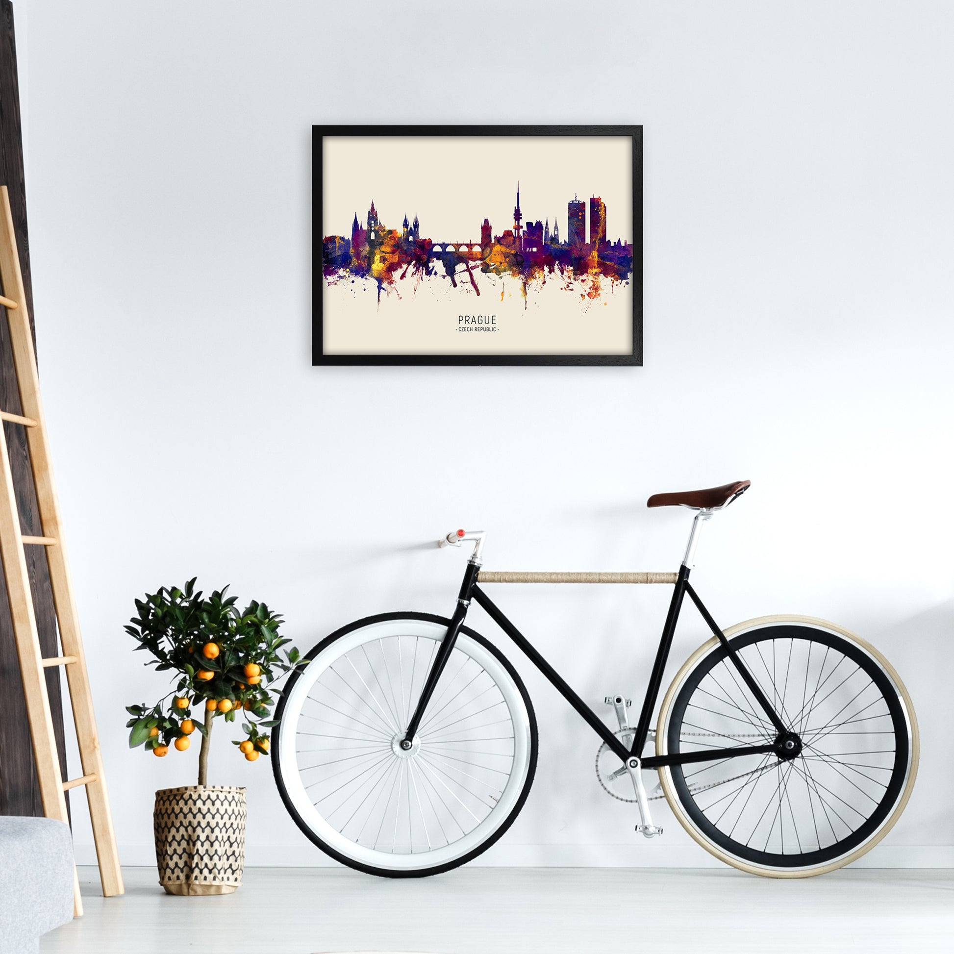 Prague Czech Republic Skyline Autumn City Name Art Print by Michael Tompsett A2 White Frame