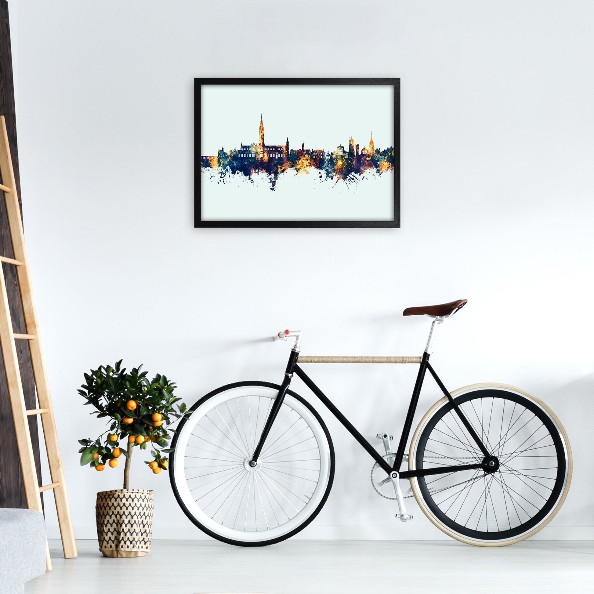 Salisbury England Skyline Blue Orange Art Print by Michael Tompsett A2 White Frame