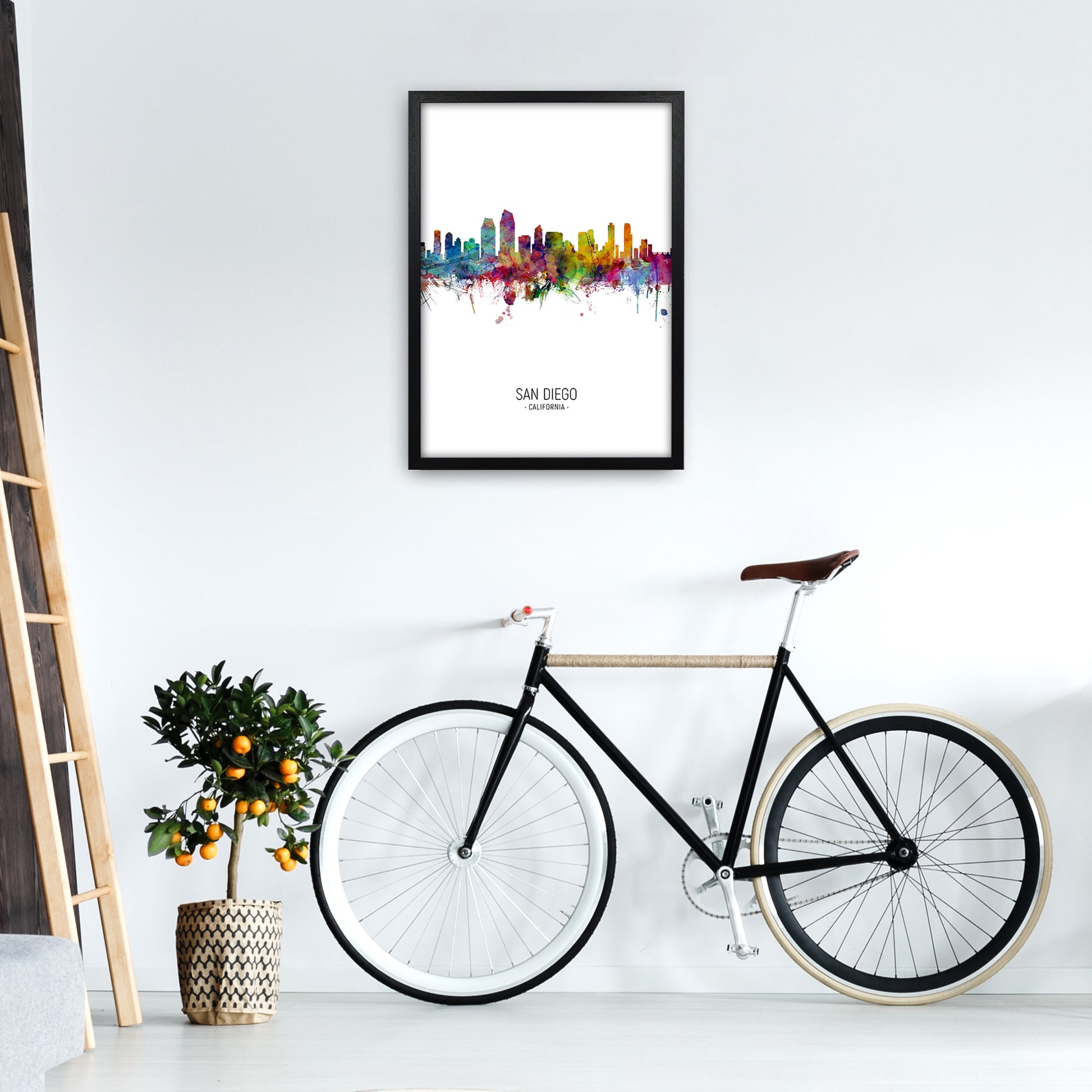 San Diego California Skyline Portrait Art Print by Michael Tompsett A2 White Frame