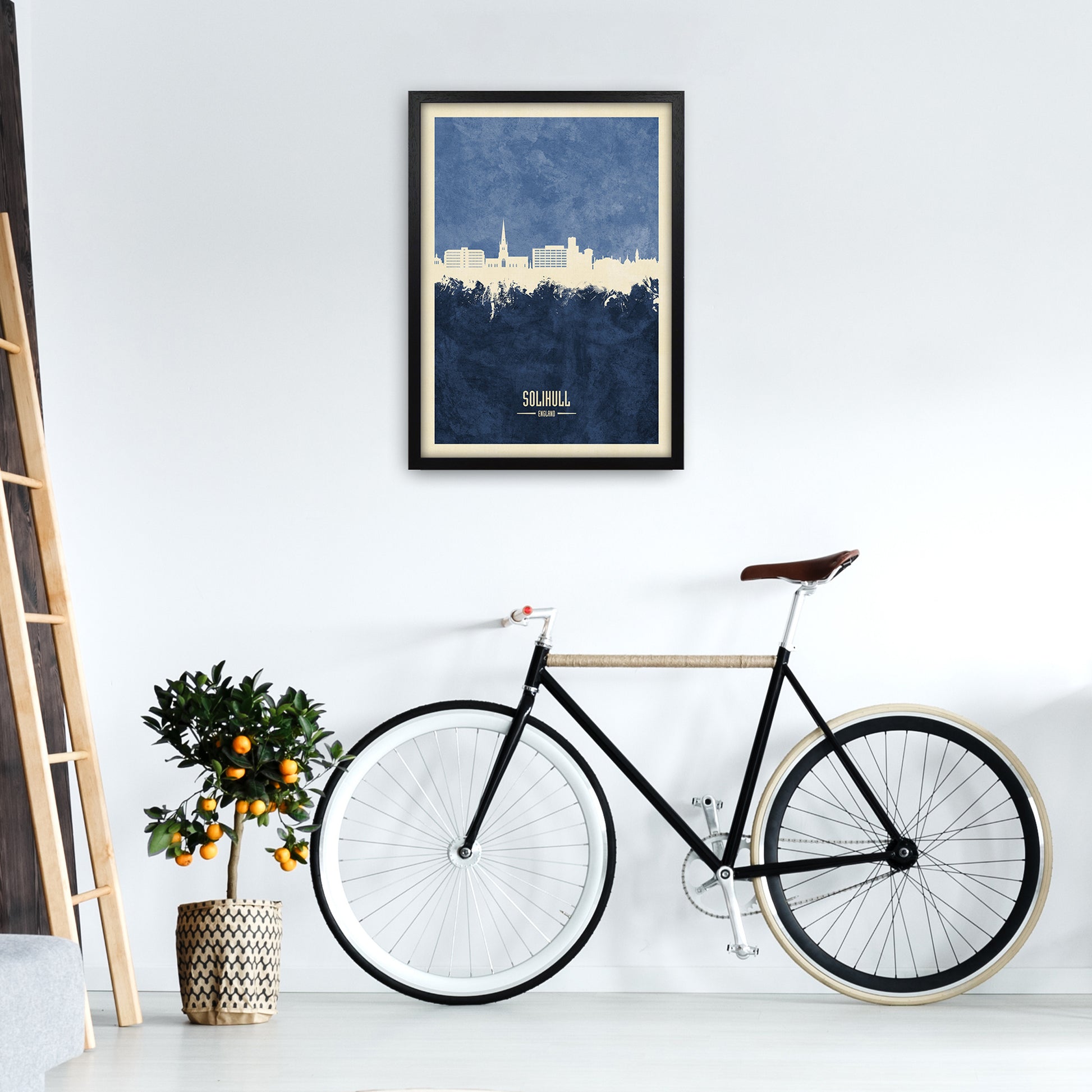 Solihull England Skyline Portrait Navy Art Print by Michael Tompsett A2 White Frame