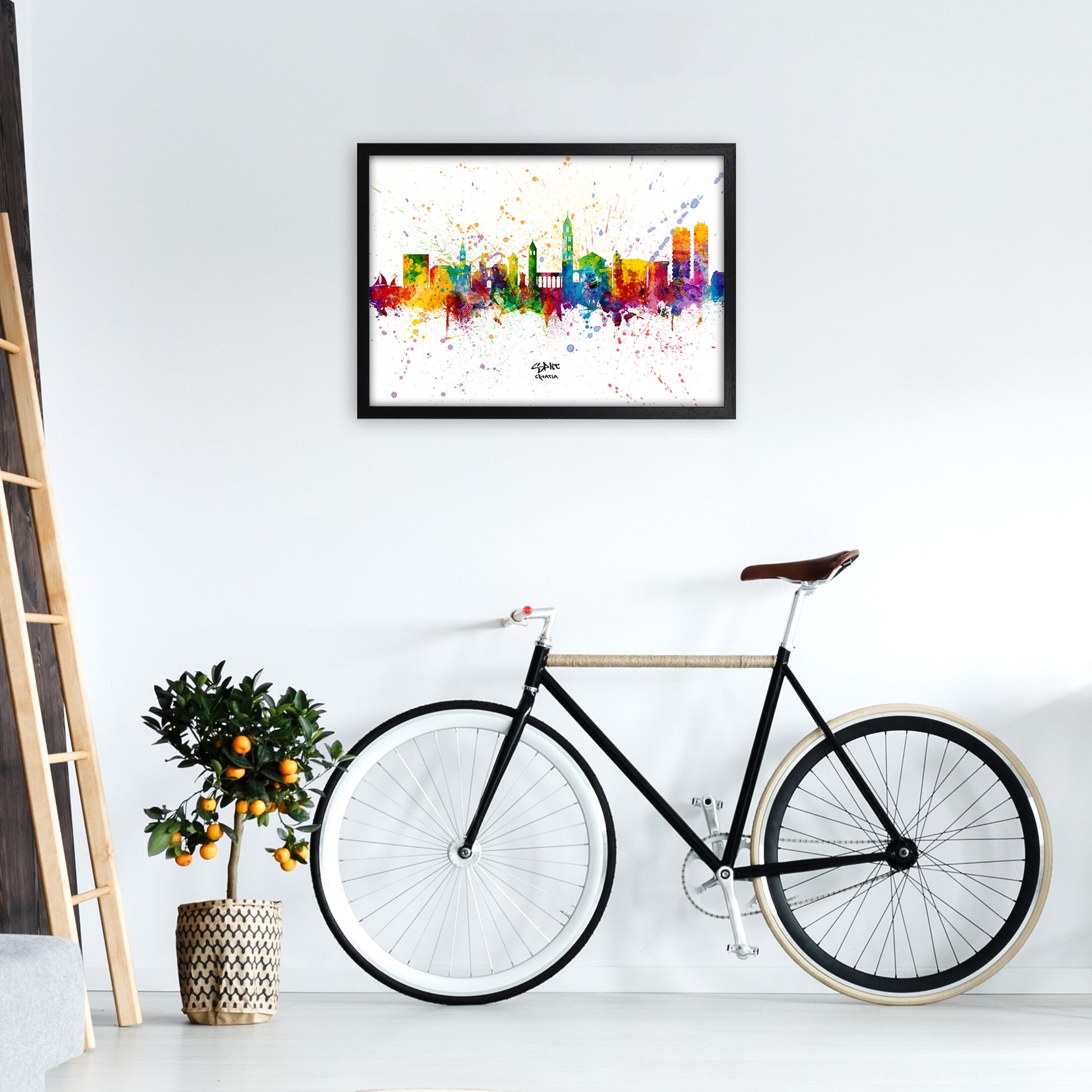 Split Croatia Skyline Splash Art Print by Michael Tompsett A2 White Frame