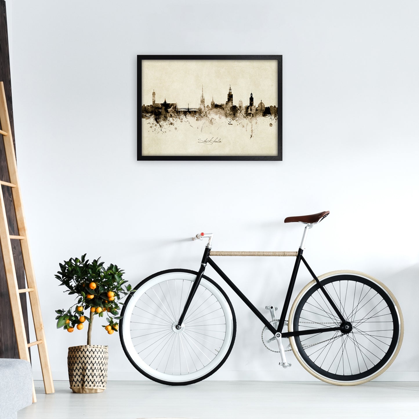 Stockholm Sweden Skyline Vintage Art Print by Michael Tompsett A2 White Frame