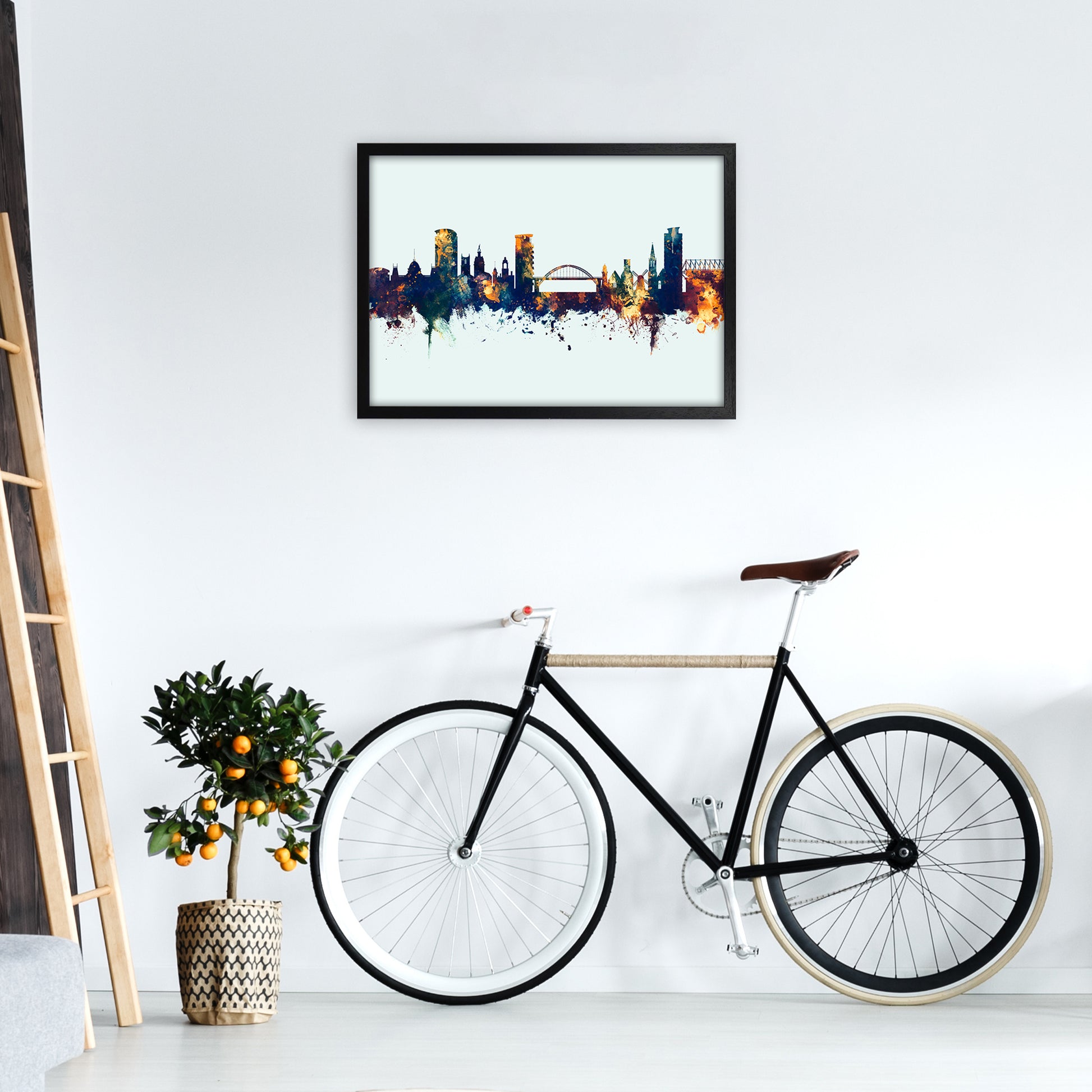 Sunderland England Skyline Blue Orange Art Print by Michael Tompsett A2 White Frame