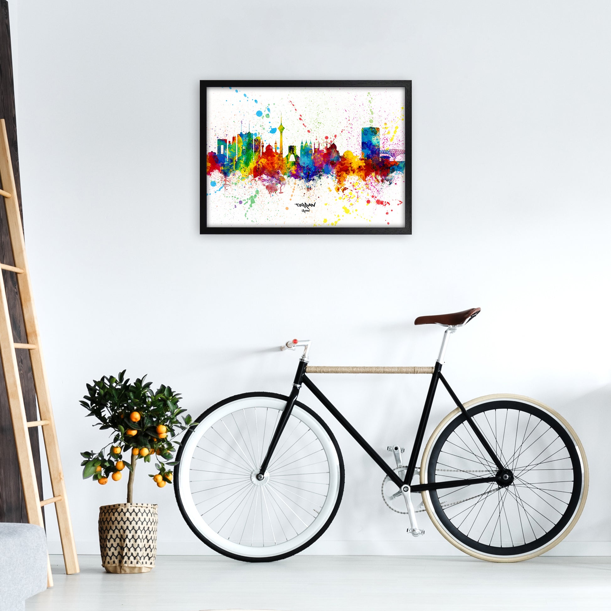 Tehran Iran Skyline Splash Art Print by Michael Tompsett A2 White Frame