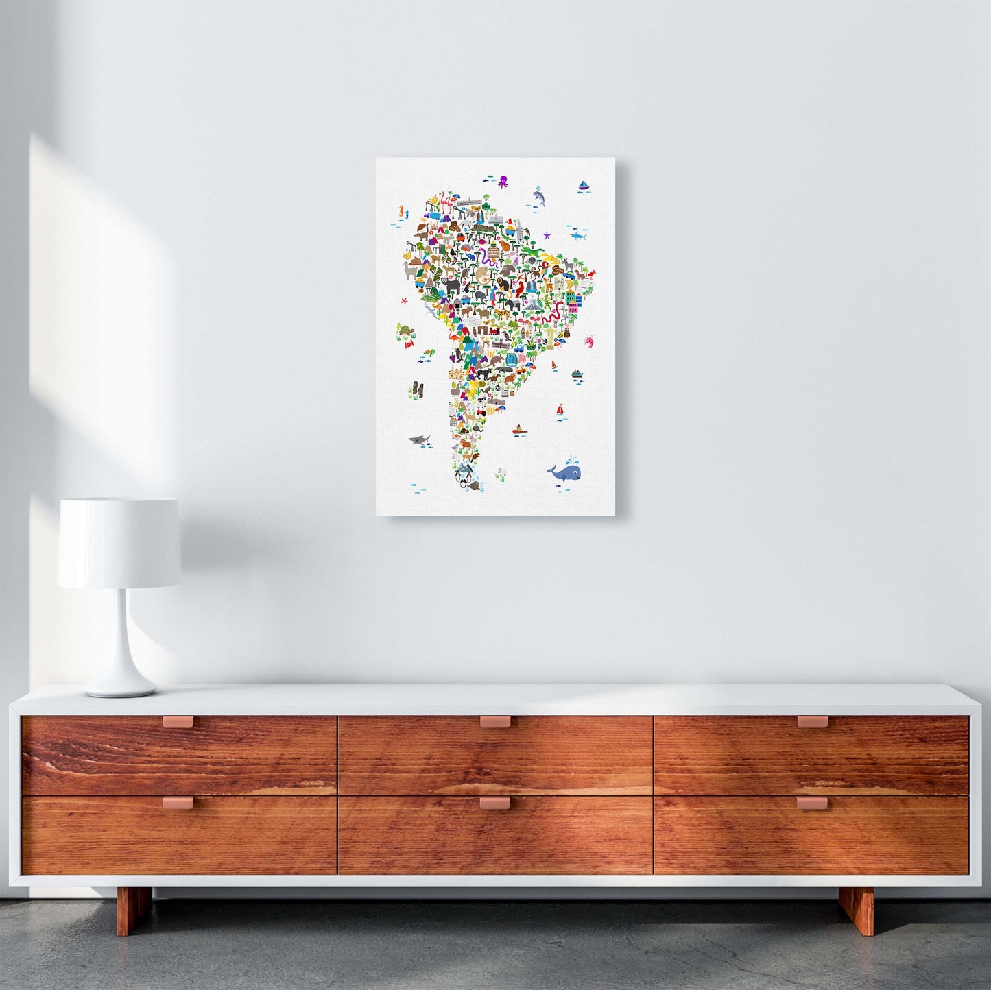 Animal Map of South America Nursery Print by Michael Tompsett A2 Canvas
