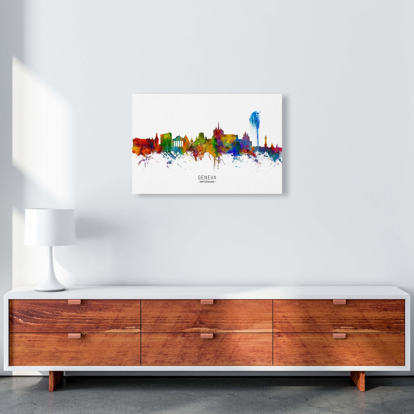 Geneva Switzerland Skyline Art Print by Michael Tompsett A2 Canvas