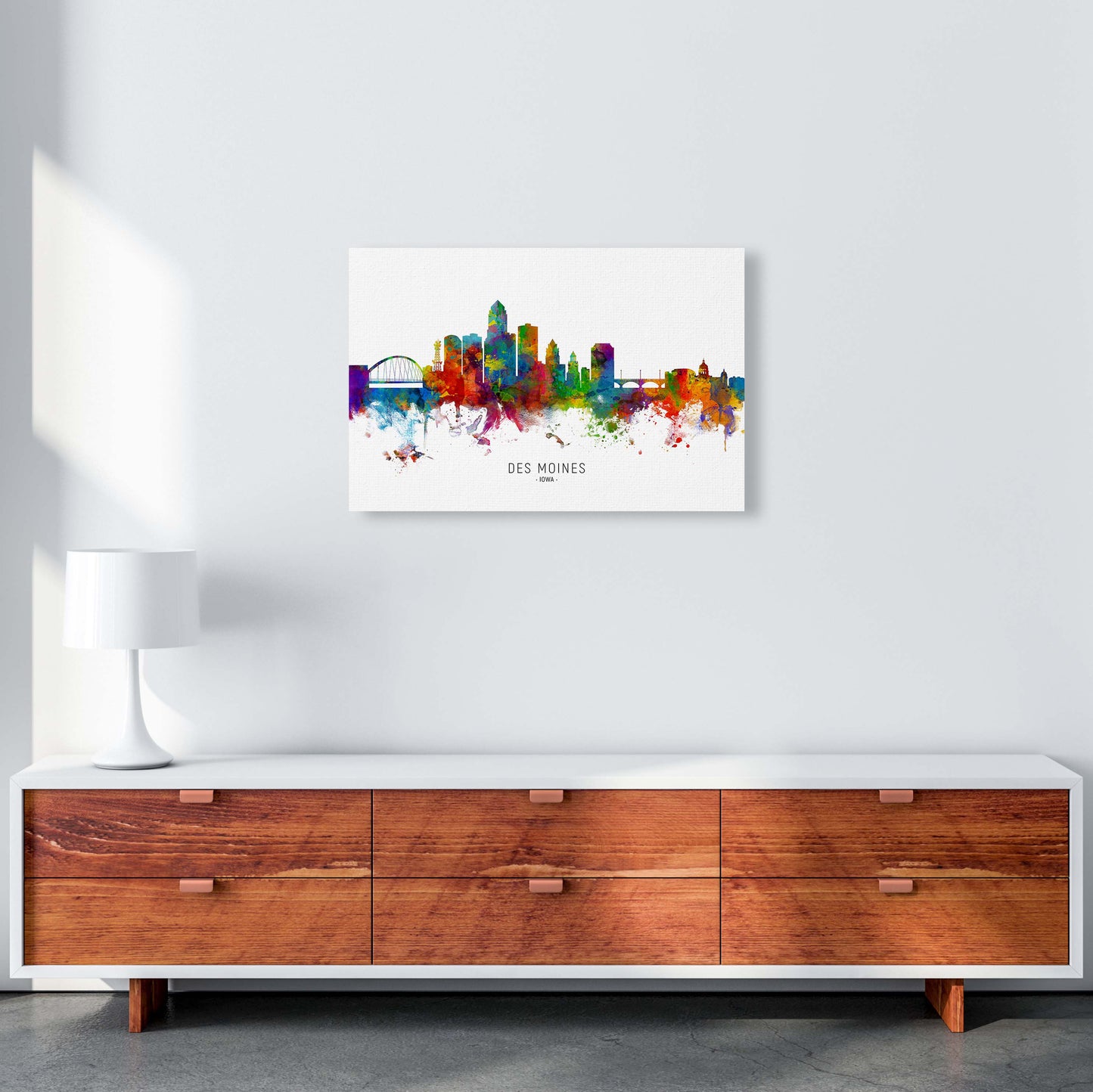 Des Moines Iowa Skyline Art Print by Michael Tompsett A2 Canvas