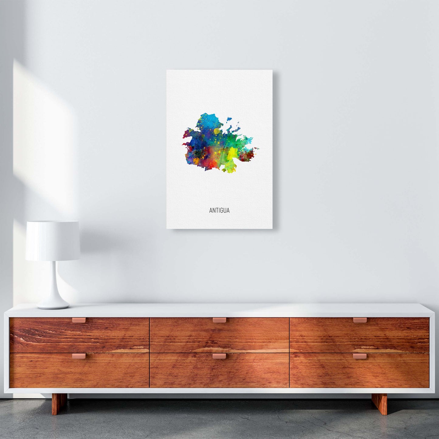 Antigua Watercolour Map Art Print by Michael Tompsett A2 Canvas