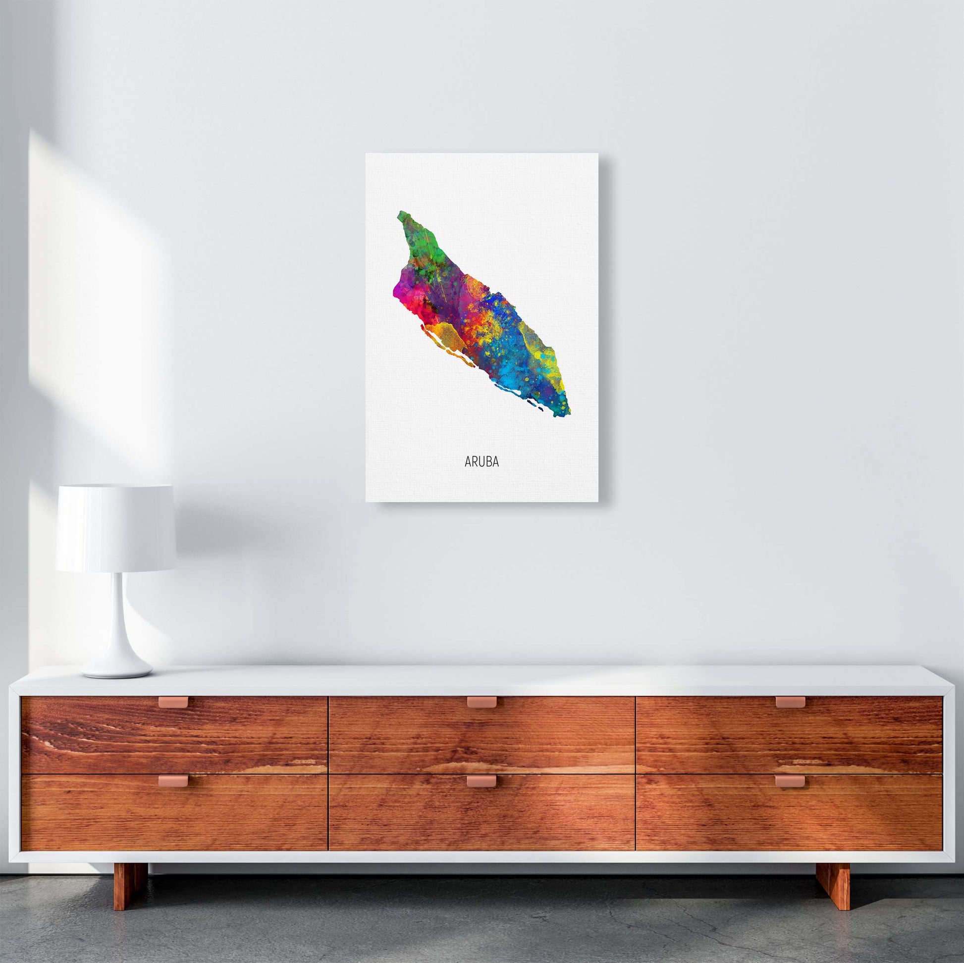 Aruba Watercolour Map Art Print by Michael Tompsett A2 Canvas