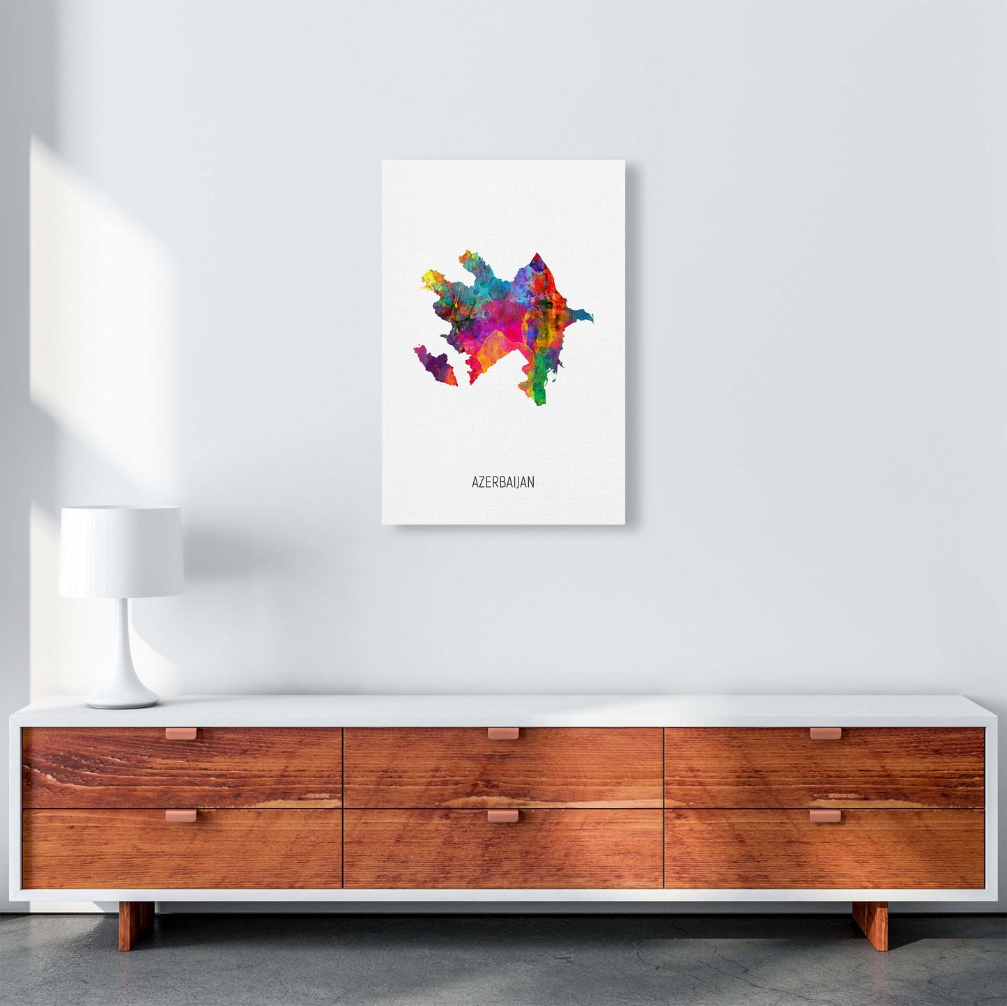 Azerbaijan Watercolour Map Art Print by Michael Tompsett A2 Canvas
