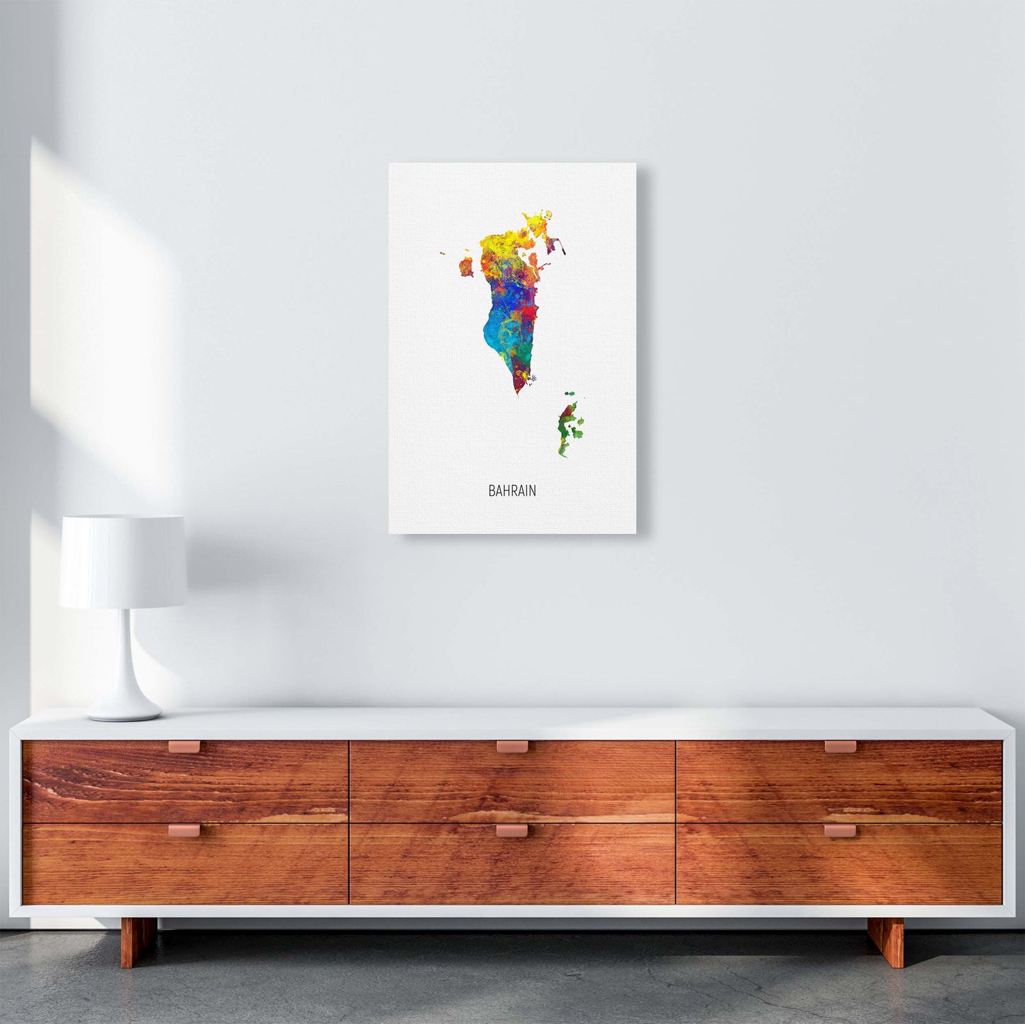 Bahrain Watercolour Map Art Print by Michael Tompsett A2 Canvas