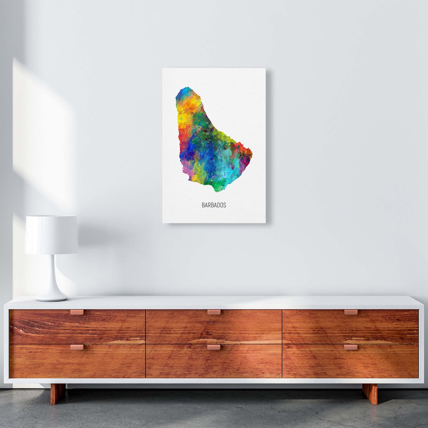 Barbados Watercolour Map Art Print by Michael Tompsett A2 Canvas