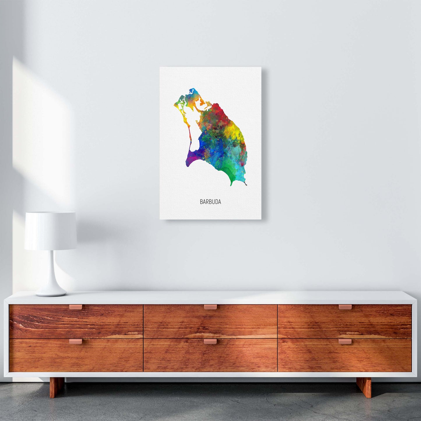 Barbuda Watercolour Map Art Print by Michael Tompsett A2 Canvas