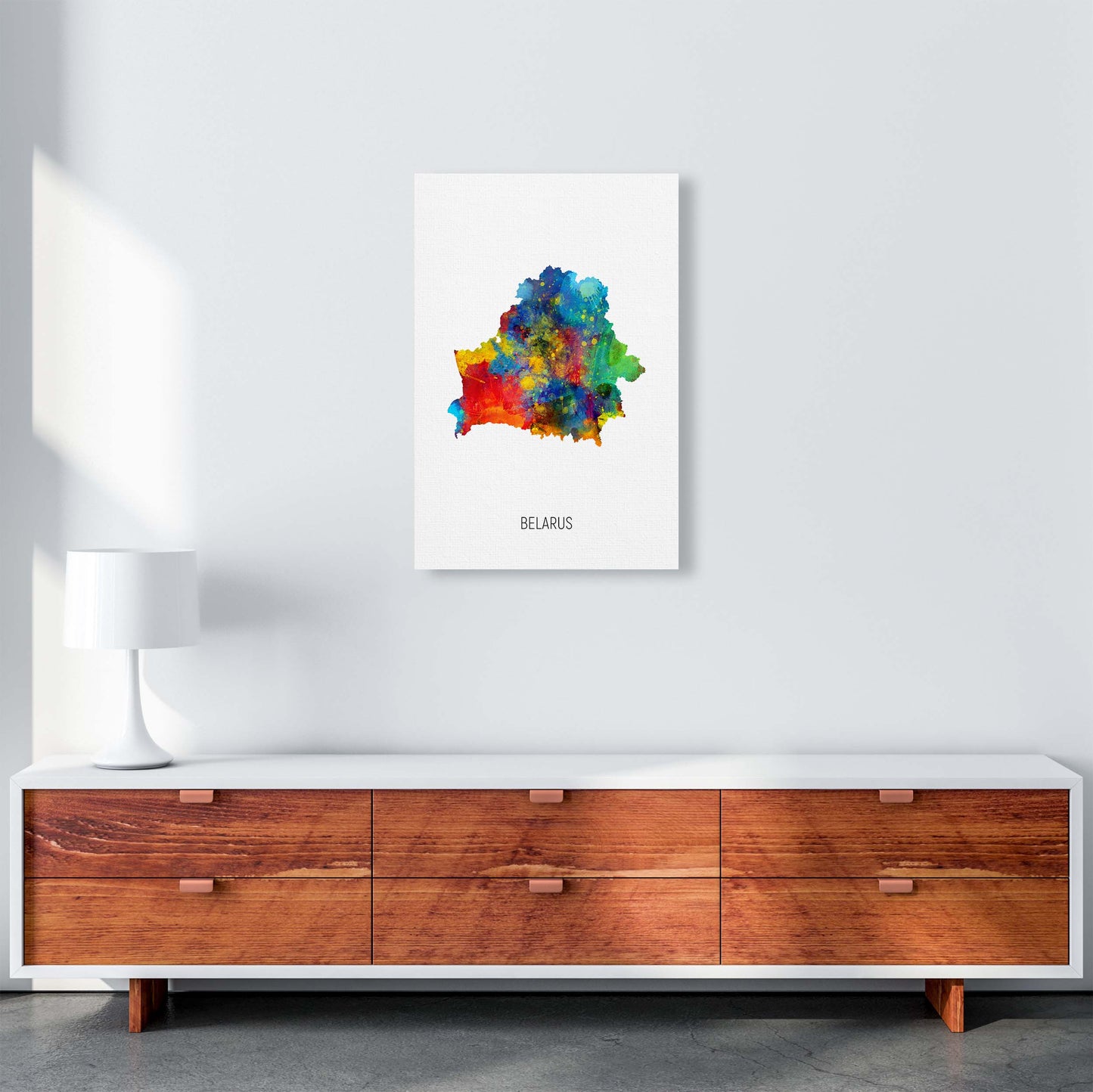 Belarus Watercolour Map Art Print by Michael Tompsett A2 Canvas