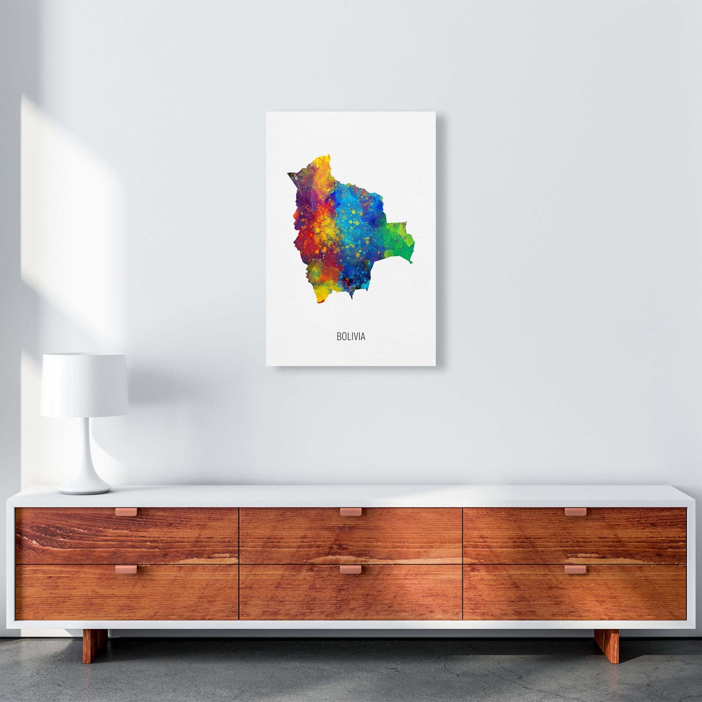 Bolivia Watercolour Map Art Print by Michael Tompsett A2 Canvas