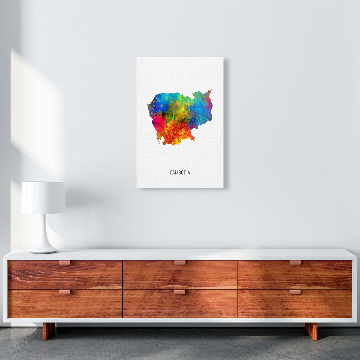 Cambodia Watercolour Map Art Print by Michael Tompsett A2 Canvas