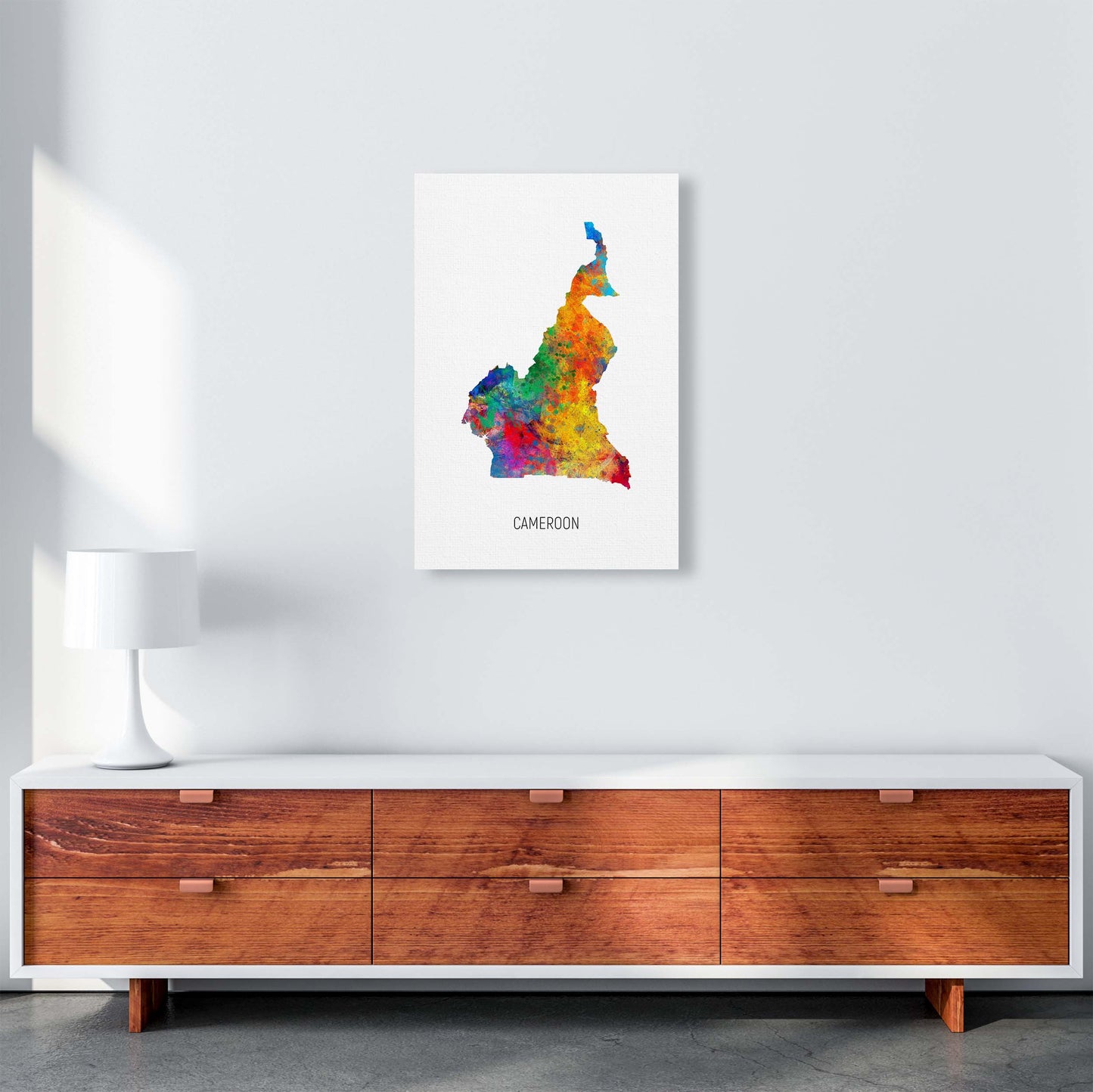 Cameroon Watercolour Map Art Print by Michael Tompsett A2 Canvas