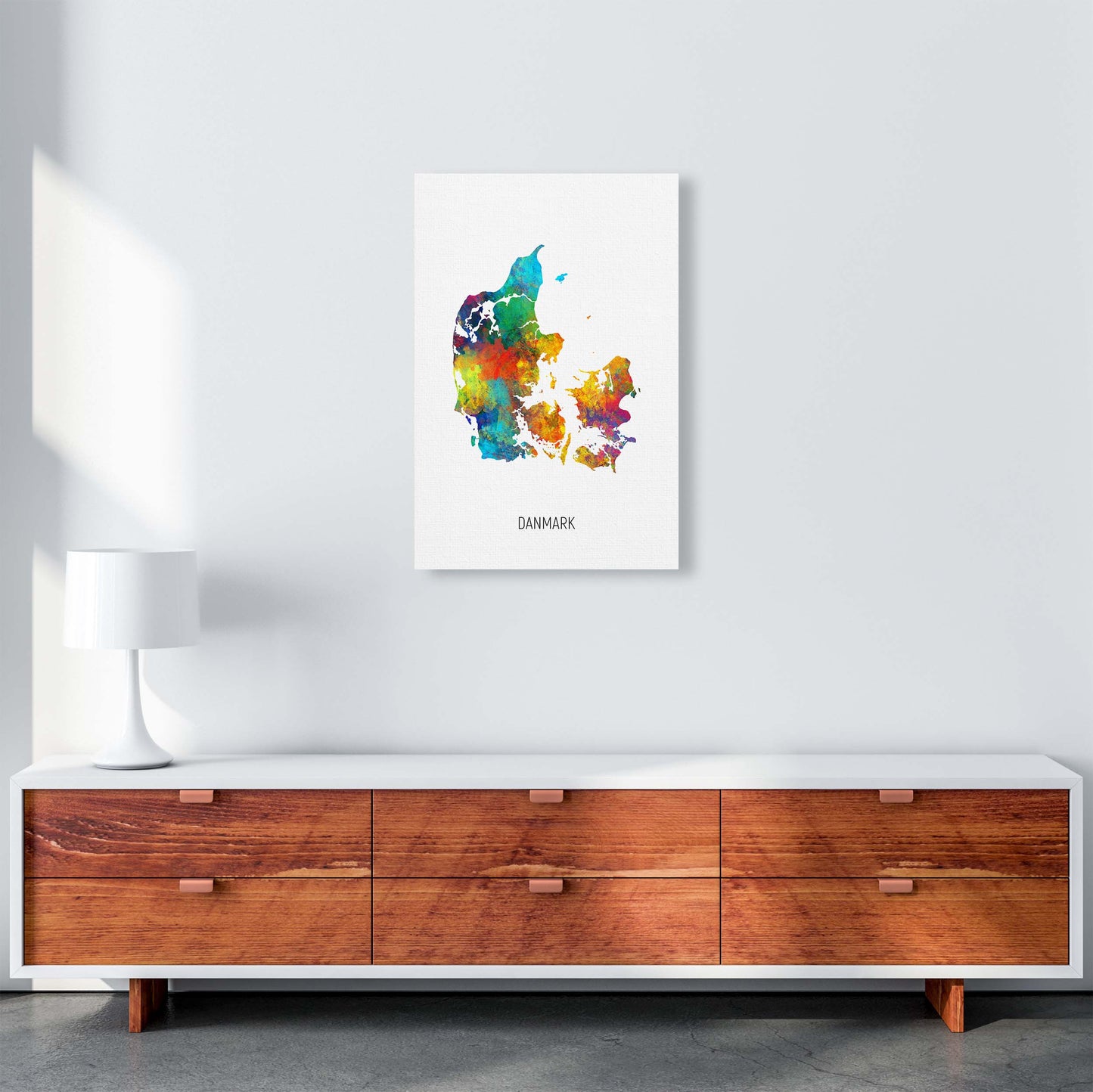 Danmark Watercolour Map Art Print by Michael Tompsett A2 Canvas