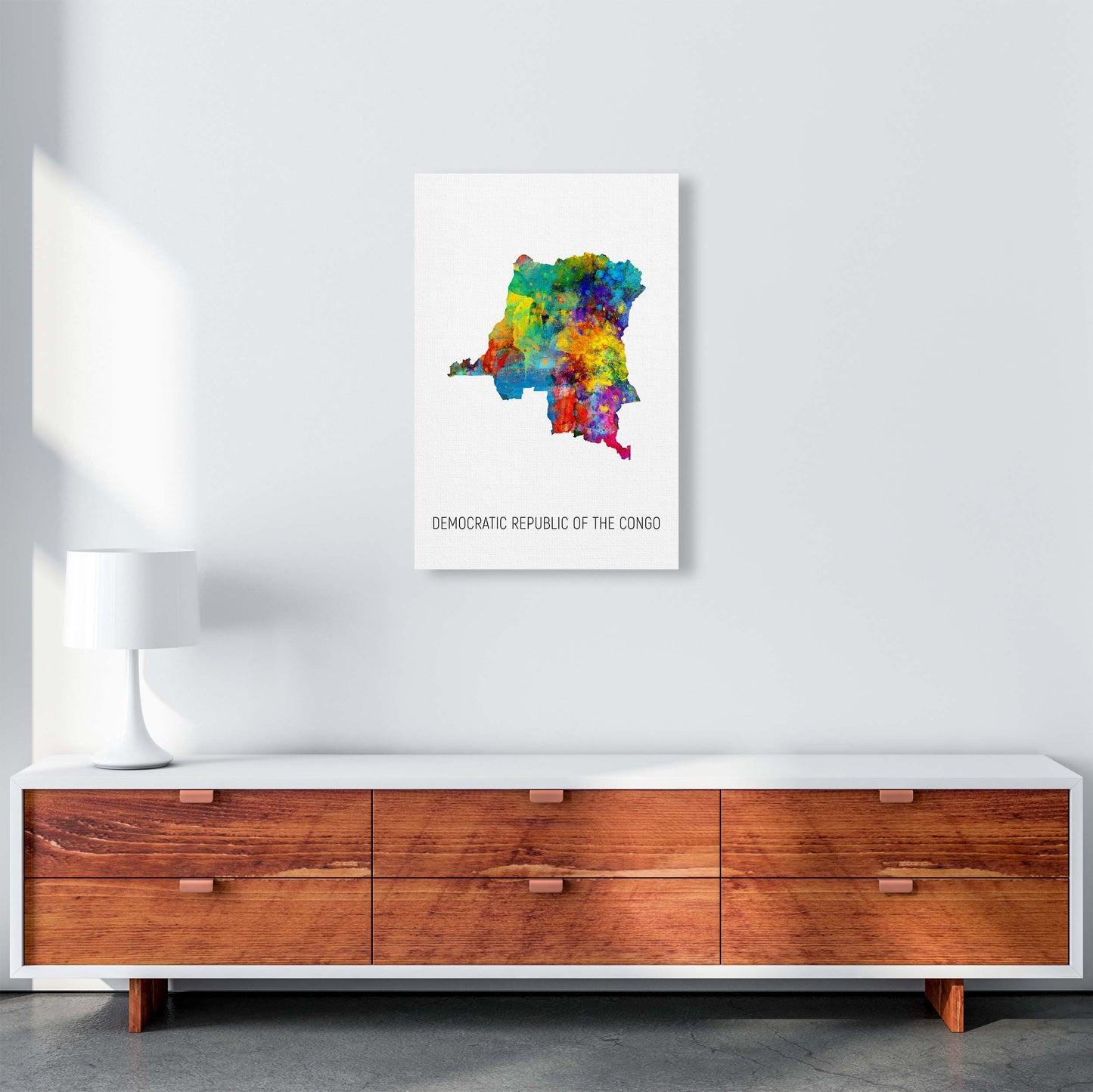 Democratic Republic Of The Congo Watercolour Map by Michael Tompsett A2 Canvas