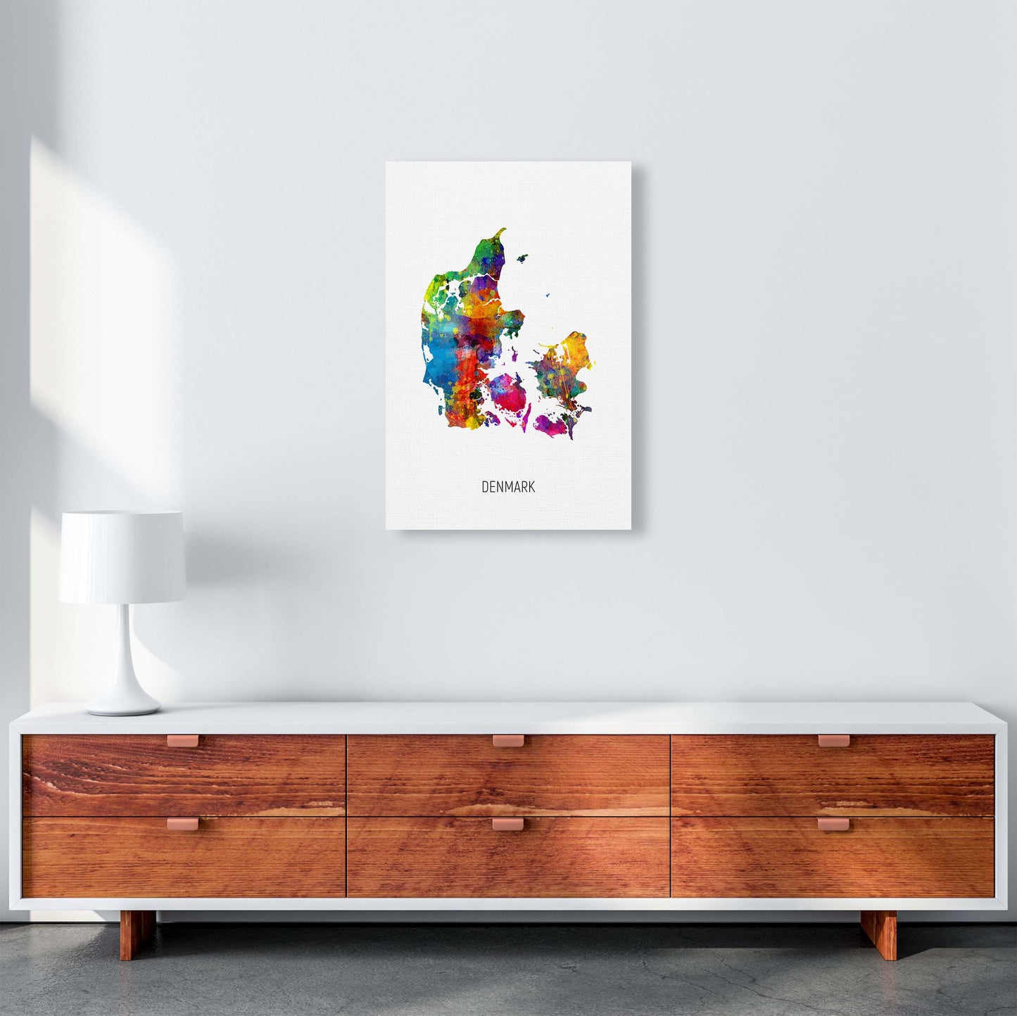 Denmark Watercolour Map Art Print by Michael Tompsett A2 Canvas
