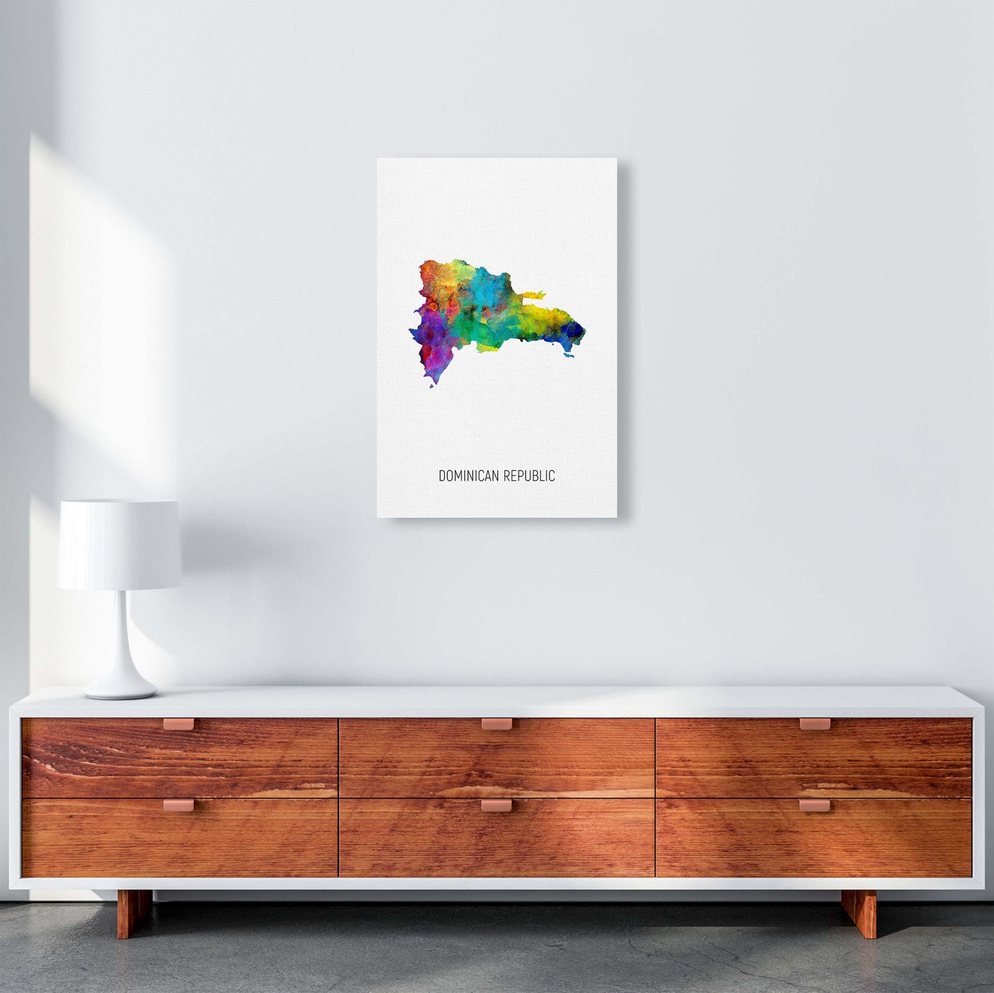 Dominican Republic Watercolour Map Print by Michael Tompsett A2 Canvas