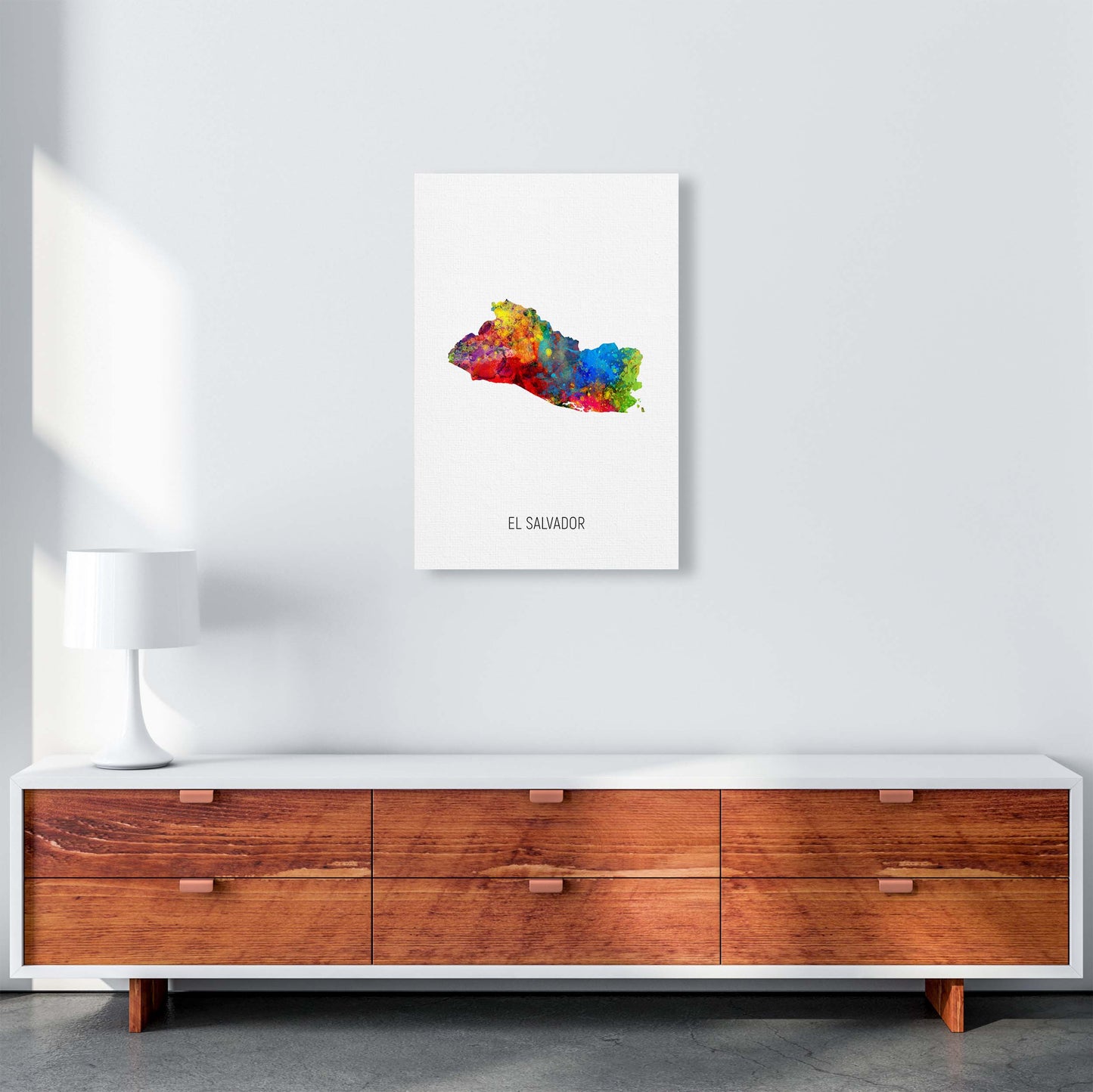 El Salvador Watercolour Map Art Print by Michael Tompsett A2 Canvas