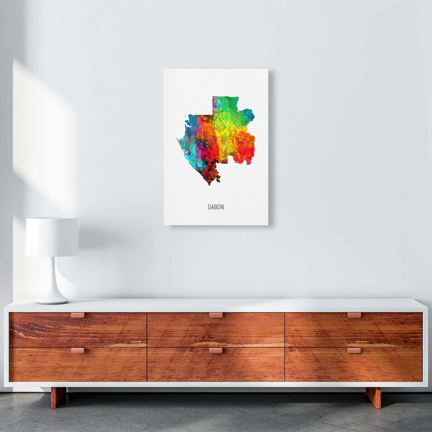 Gabon Watercolour Map Art Print by Michael Tompsett A2 Canvas