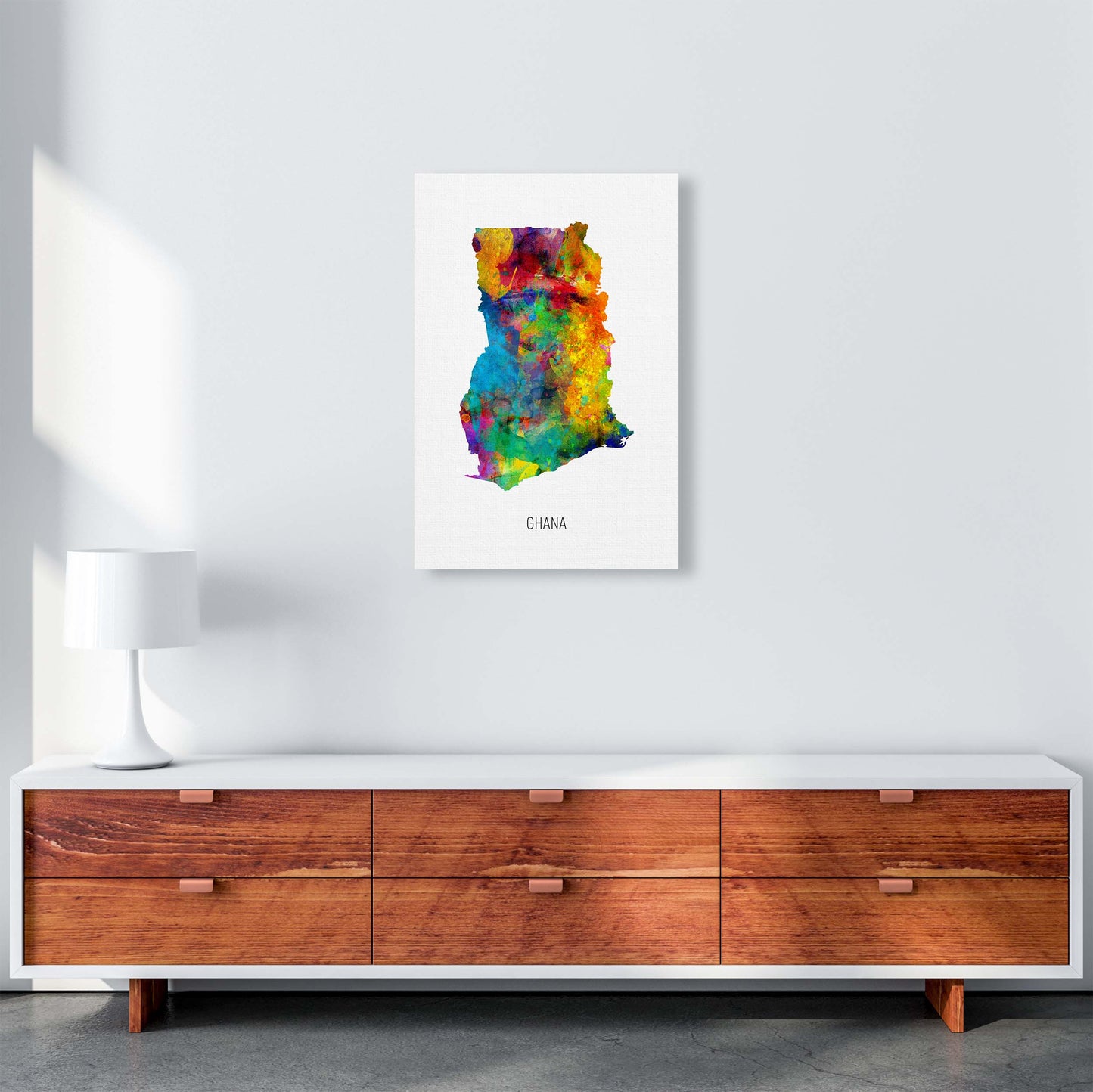 Ghana Watercolour Map Art Print by Michael Tompsett A2 Canvas
