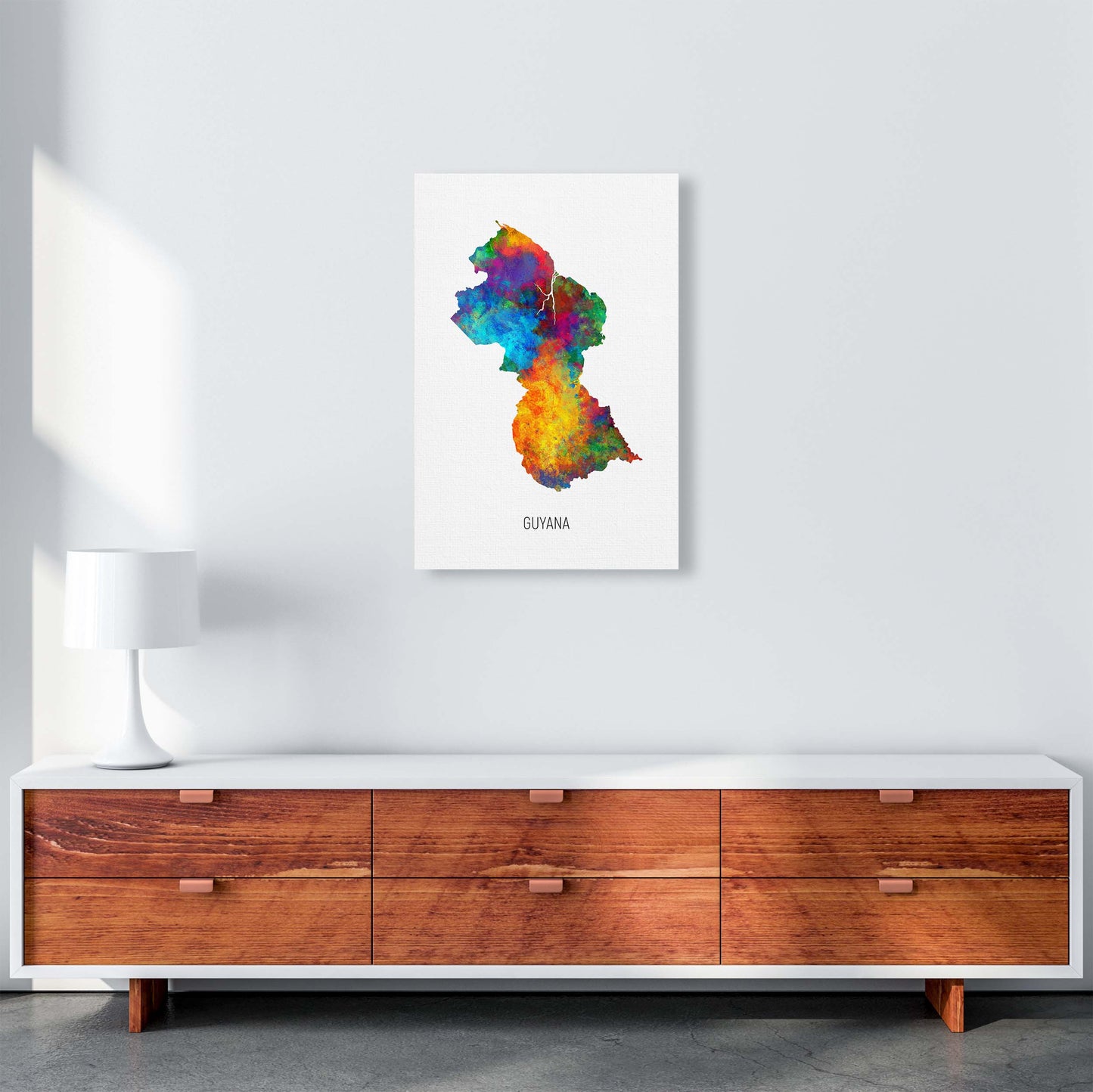 Guyana Watercolour Map Art Print by Michael Tompsett A2 Canvas