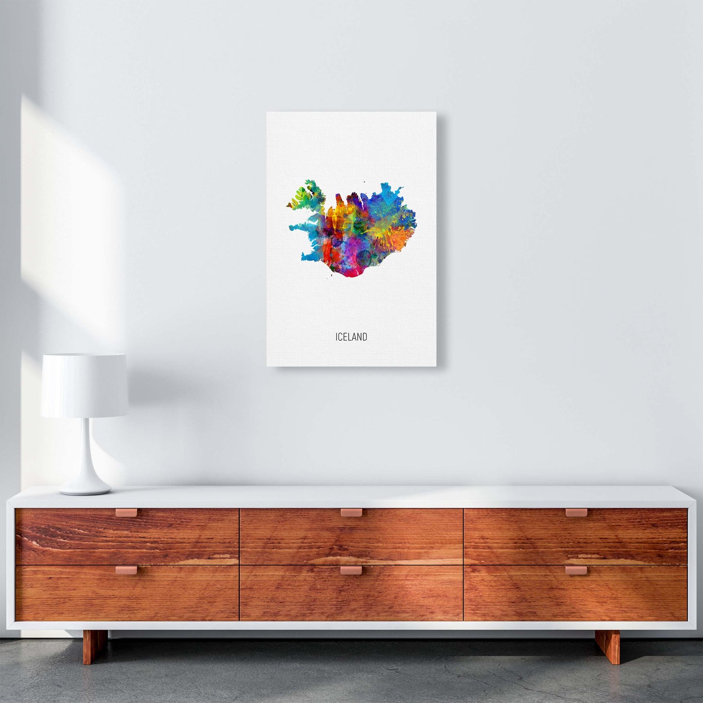 Iceland Watercolour Map Art Print by Michael Tompsett A2 Canvas