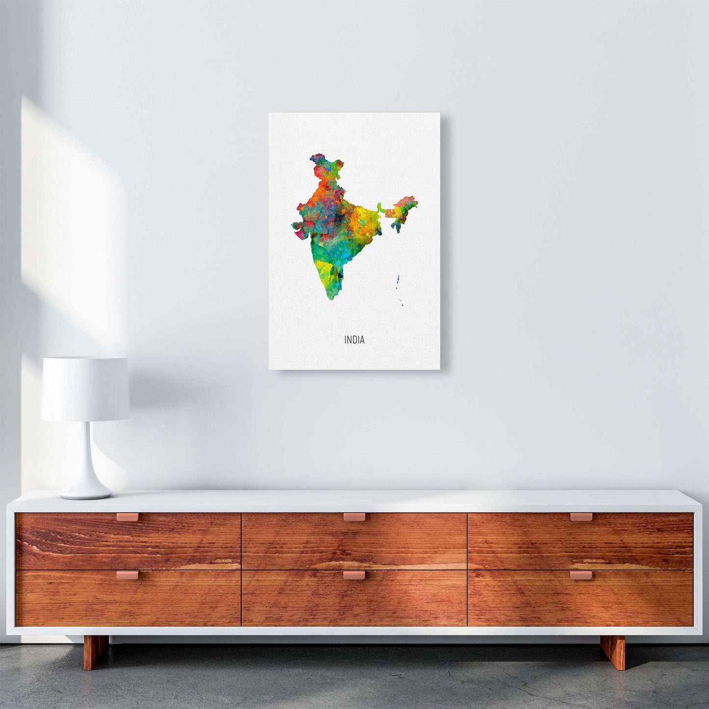 India Watercolour Map Art Print by Michael Tompsett A2 Canvas