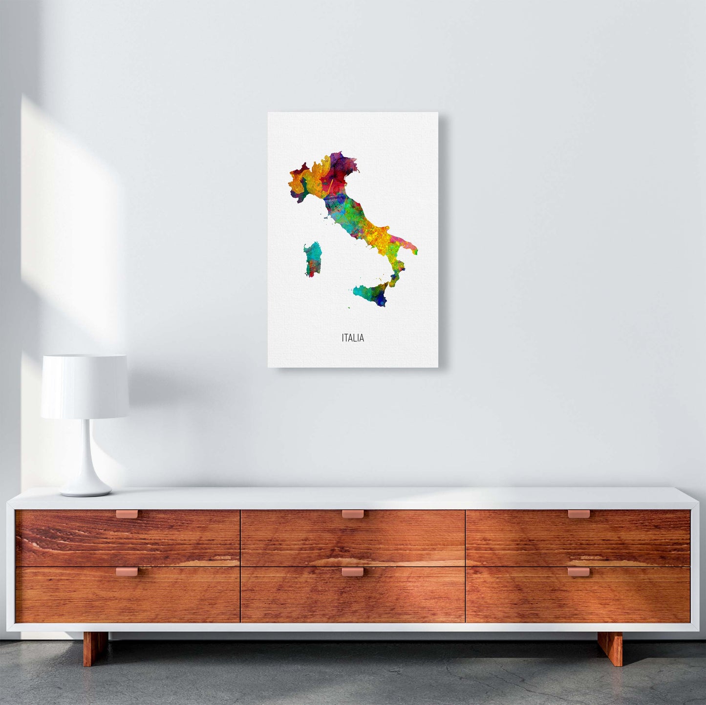 Italia Watercolour Map Art Print by Michael Tompsett A2 Canvas