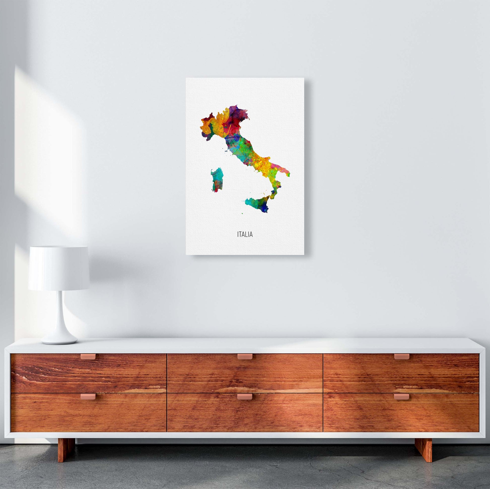 Italia Watercolour Map Art Print by Michael Tompsett A2 Canvas