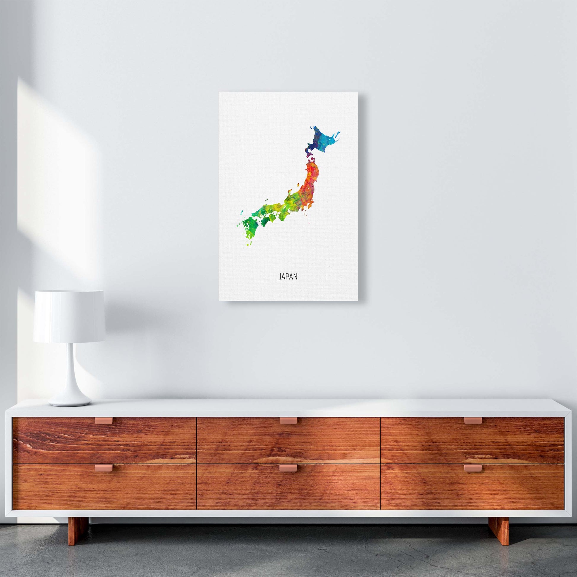 Japan Watercolour Map Art Print by Michael Tompsett A2 Canvas