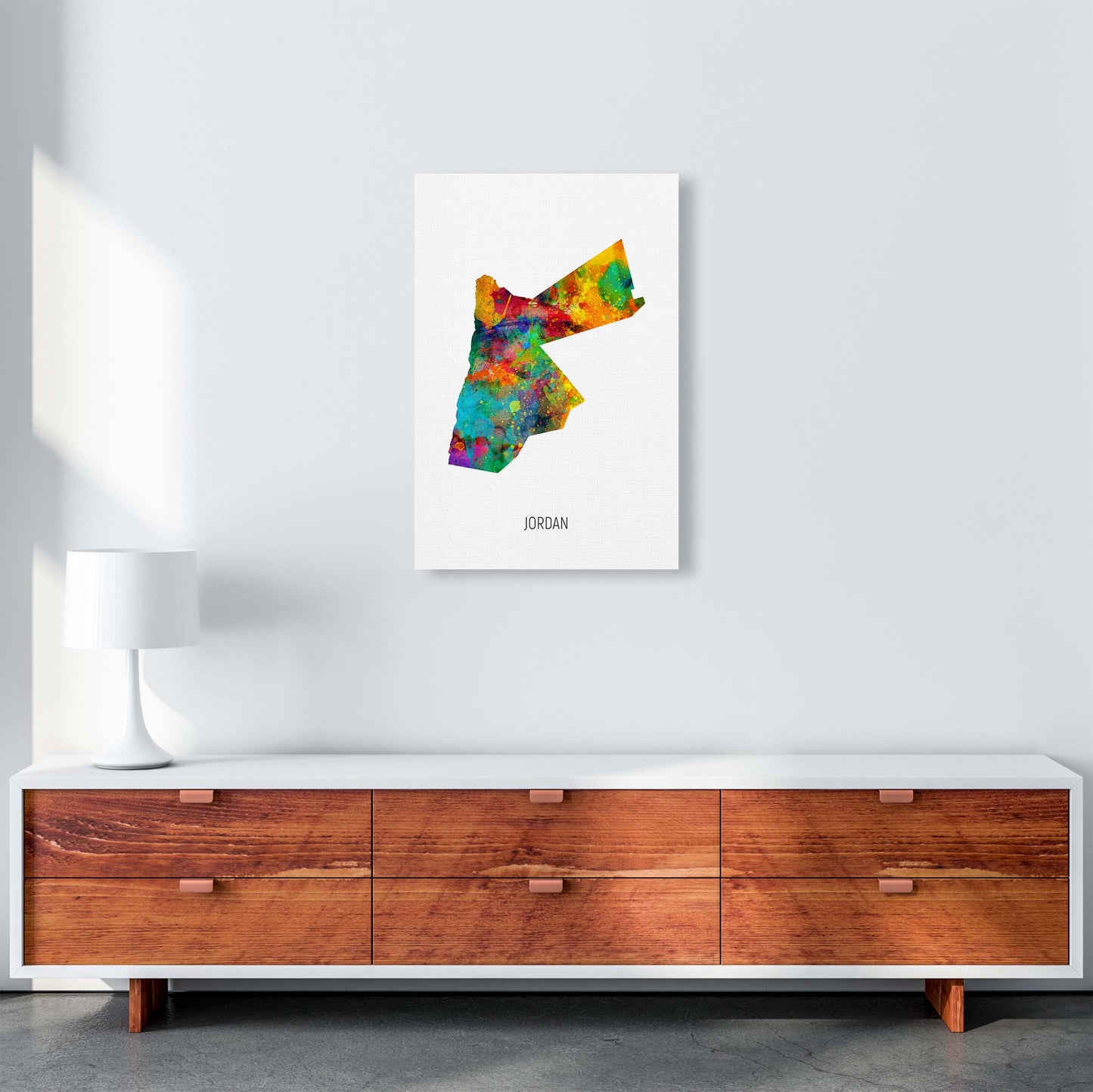 Jordan Watercolour Map Art Print by Michael Tompsett A2 Canvas