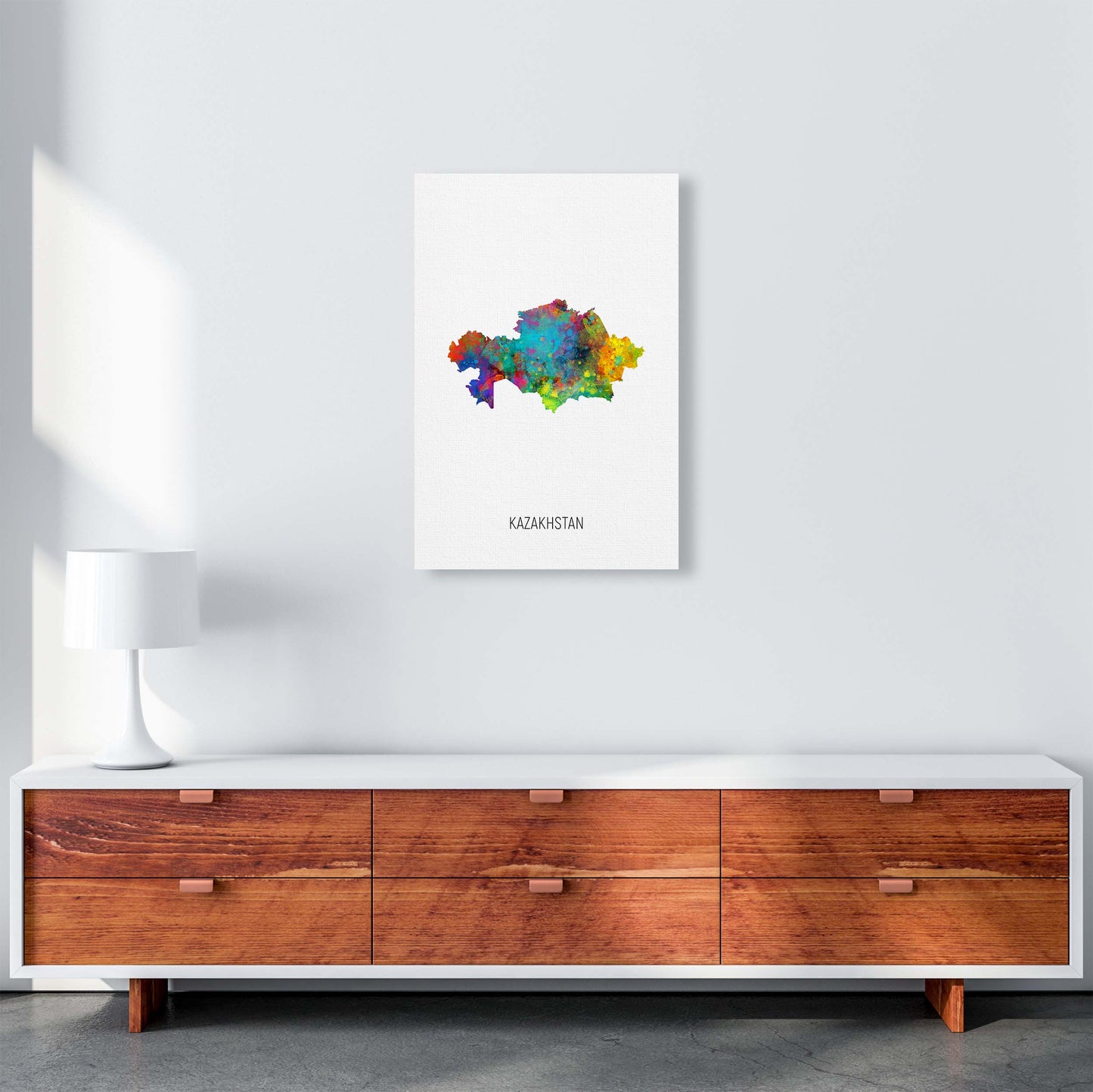 Kazakhstan Watercolour Map Art Print by Michael Tompsett A2 Canvas