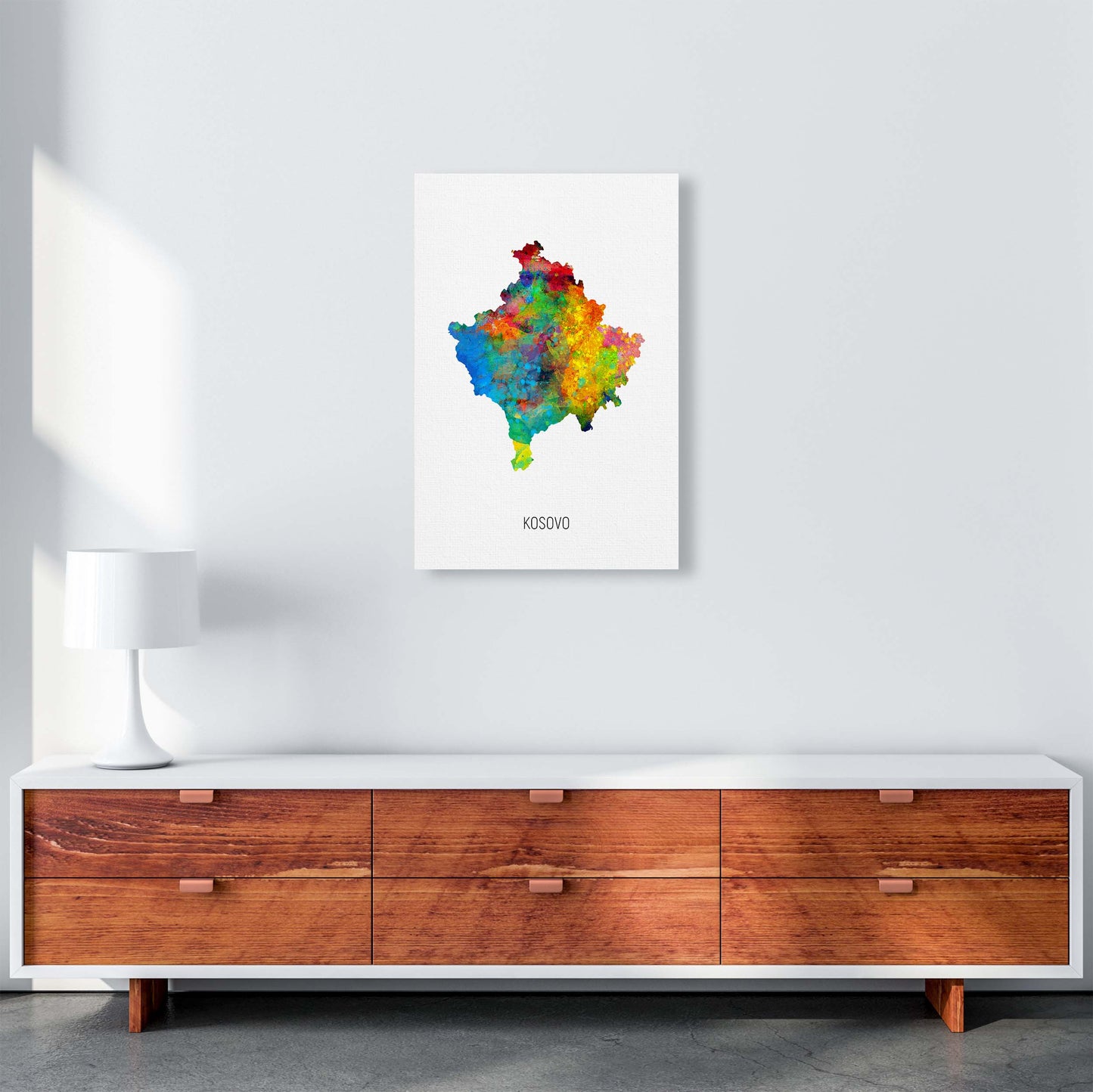 Kosovo Watercolour Map Art Print by Michael Tompsett A2 Canvas